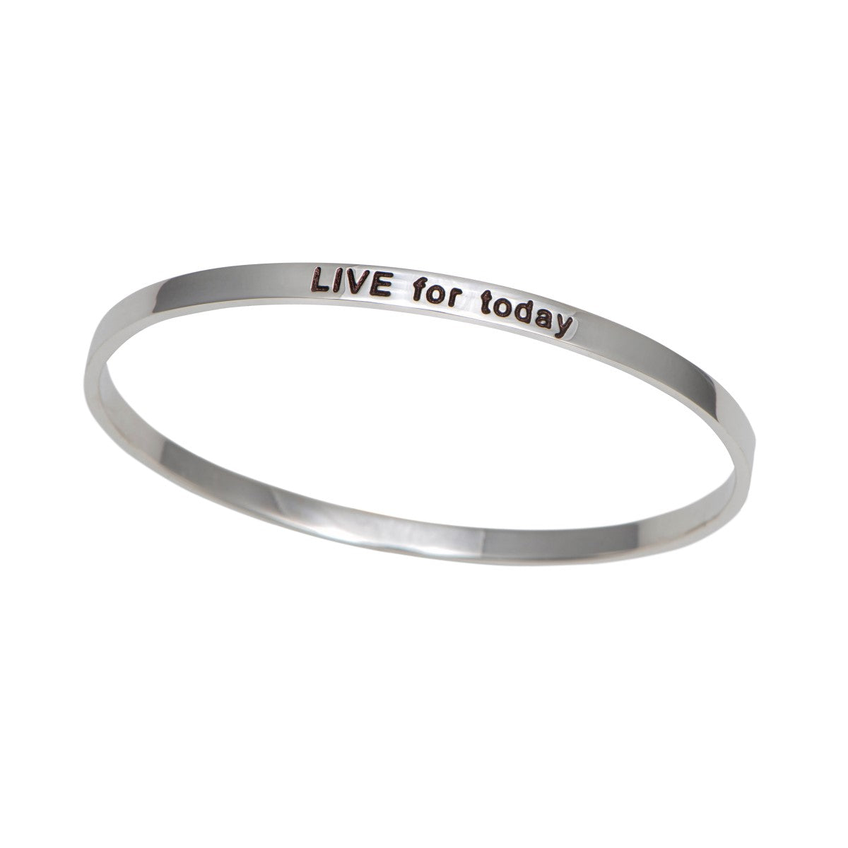 Sterling Silver Motivational Quote Bangle - Live For Today