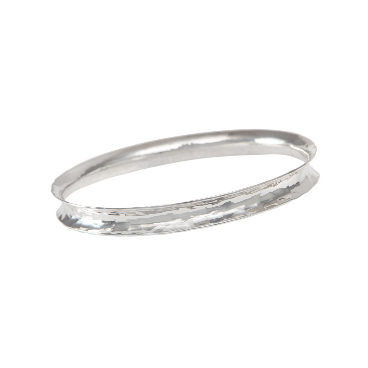 Chunky Sterling Silver 7mm wide Concave Bangle with a Hammered Finish