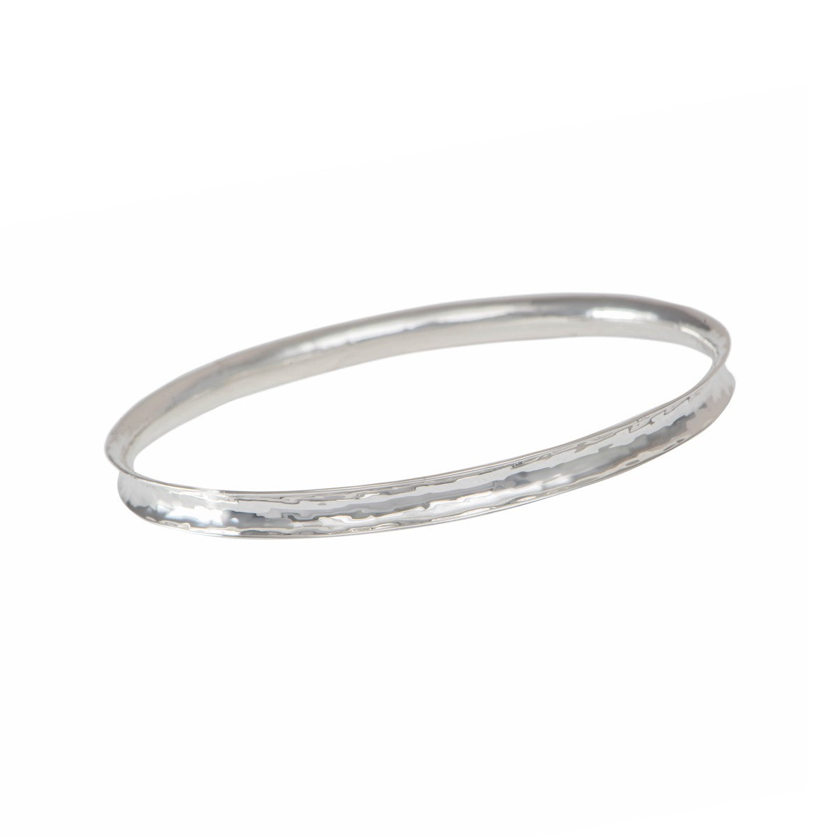 Round Sterling Silver 5mm wide Concave Bangle with a Hammered Finish