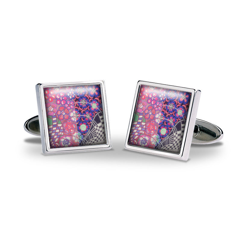 Cufflinks - Charles Rennie Mackintosh Purple and Pink Flowers