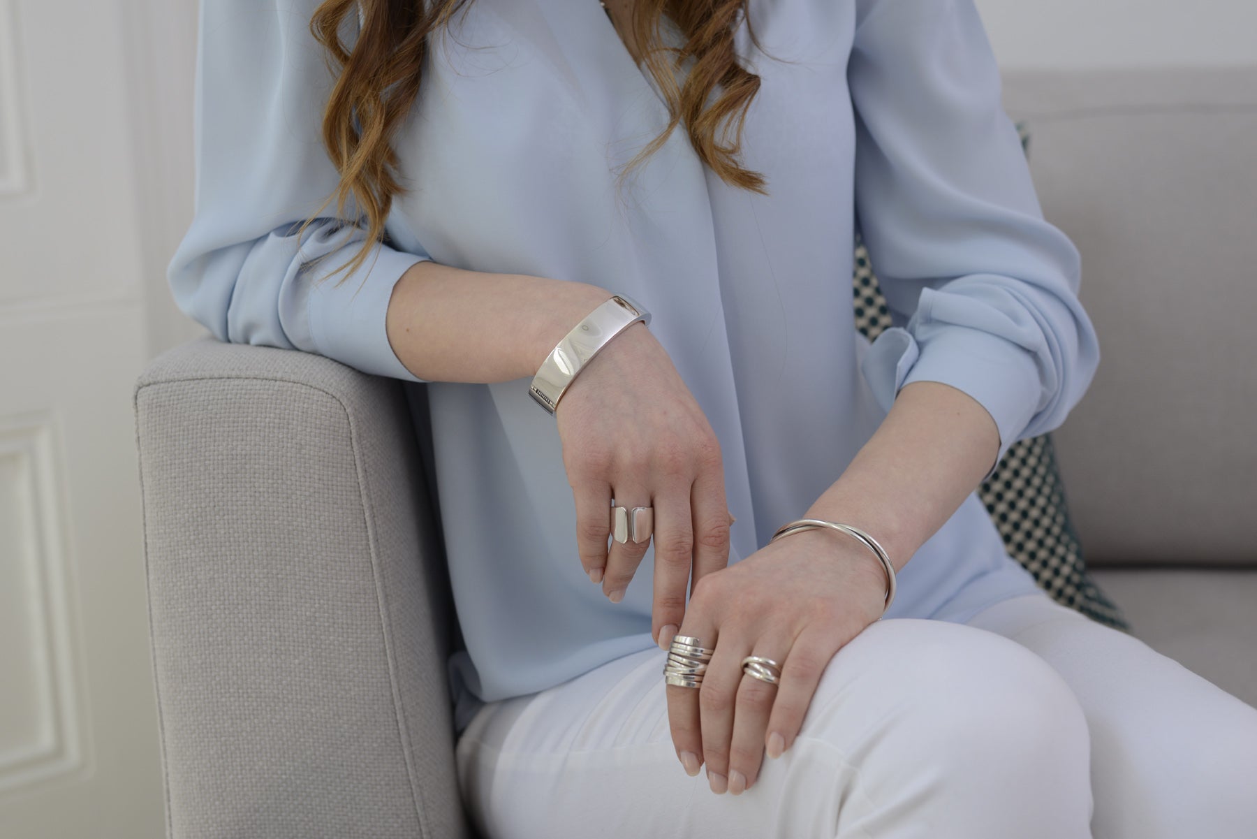 Heavy Chunky Contemporary Hinged Bracelet in Sterling Silver