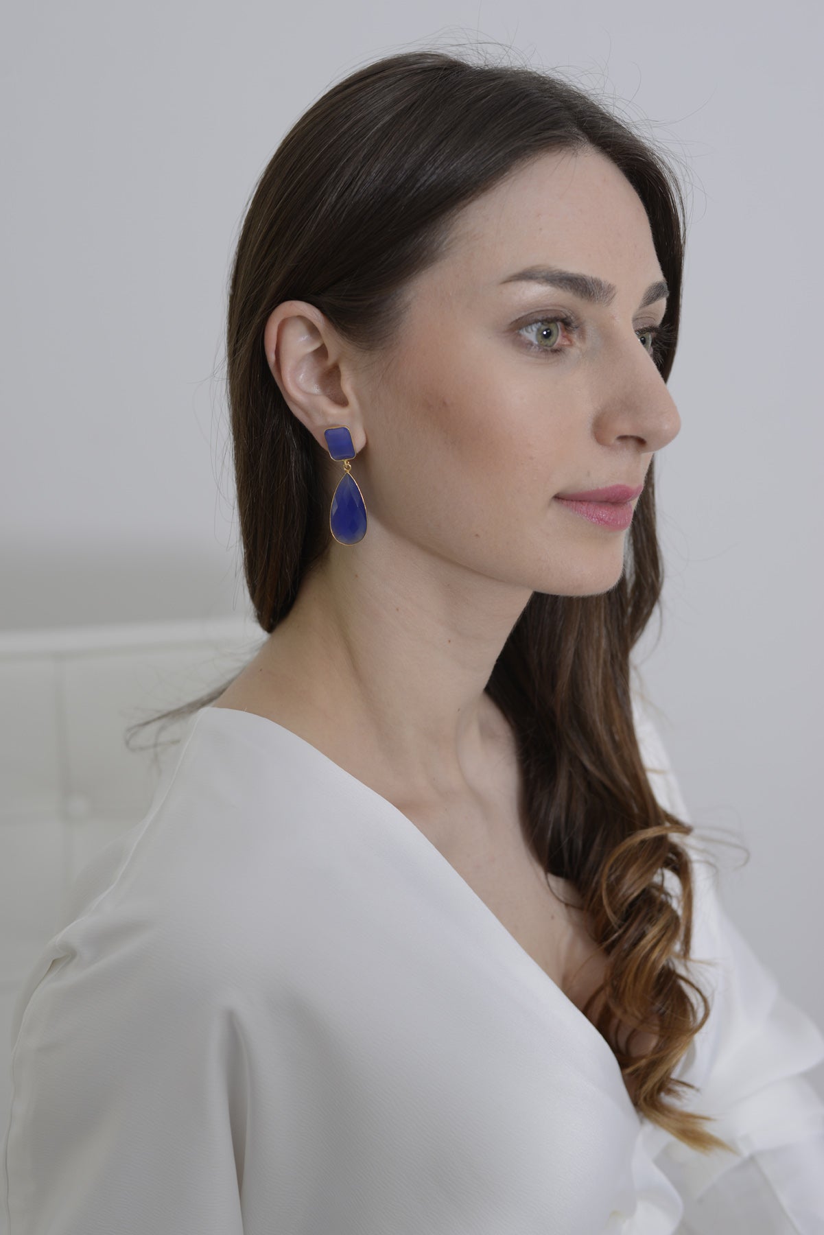 Long Earrings with Rectangle & Long Pear Shaped Drop - Lapis Lazuli ...