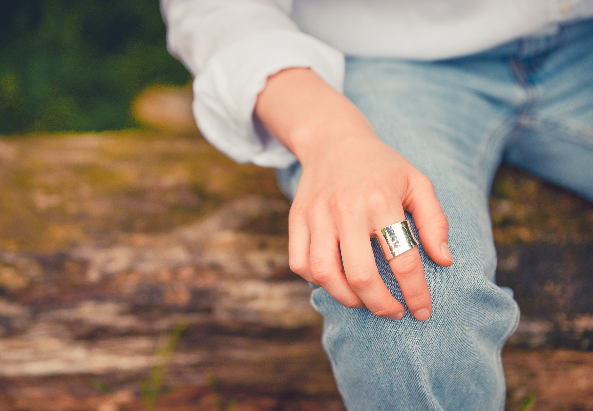 Chunky Hammered Wide Sterling Silver Ring