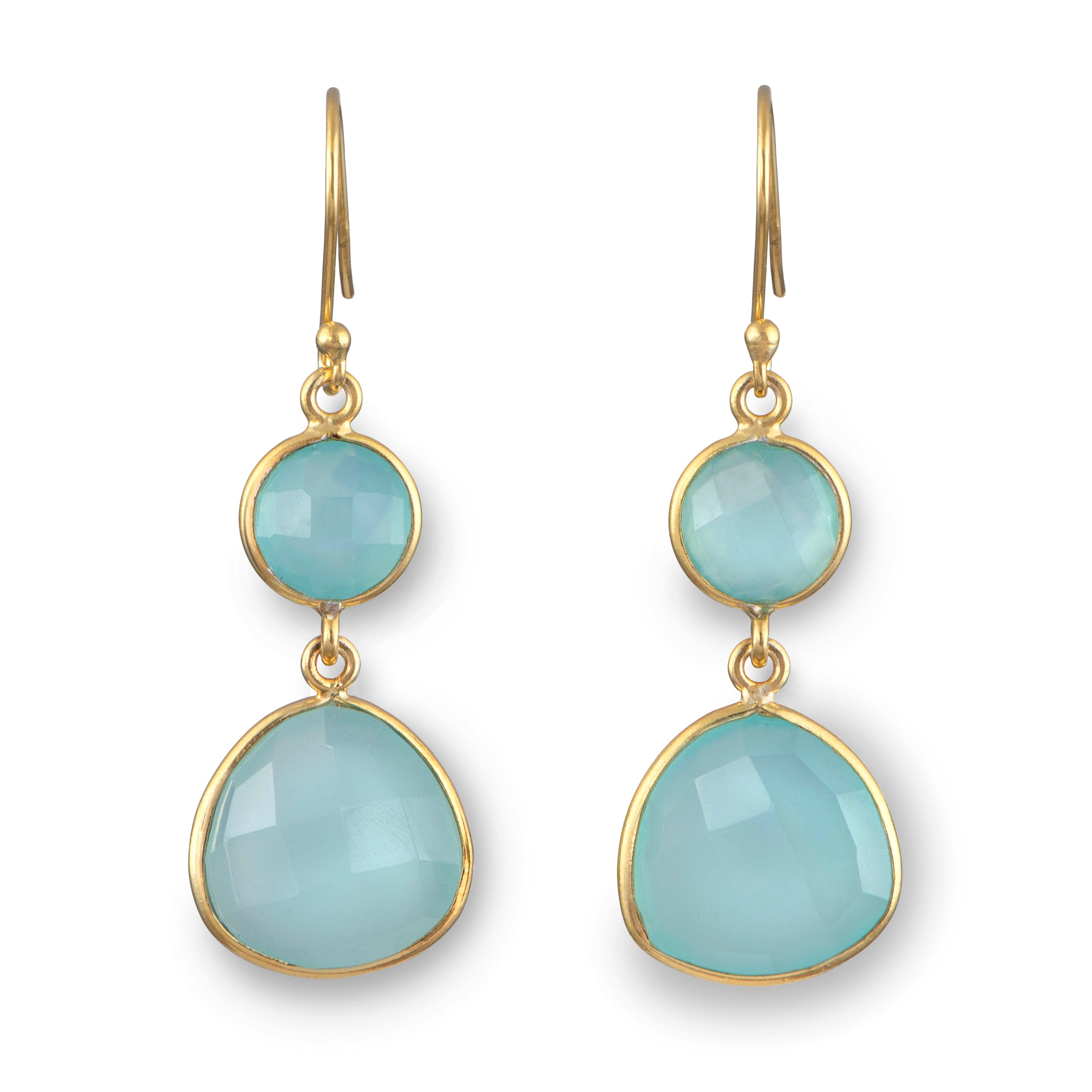 Aqua Chalcedony Gemstone Earrings in Gold Plated Sterling Silver - Triangular