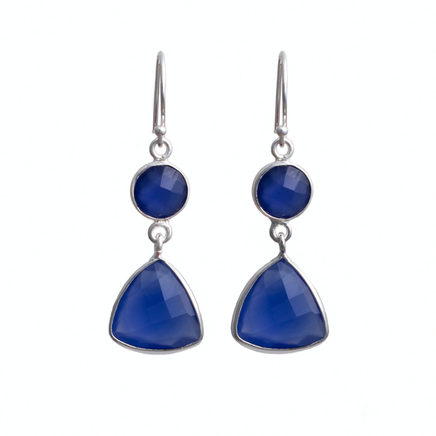 Blue Chalcedony Gemstone Earrings in Sterling Silver - Triangular