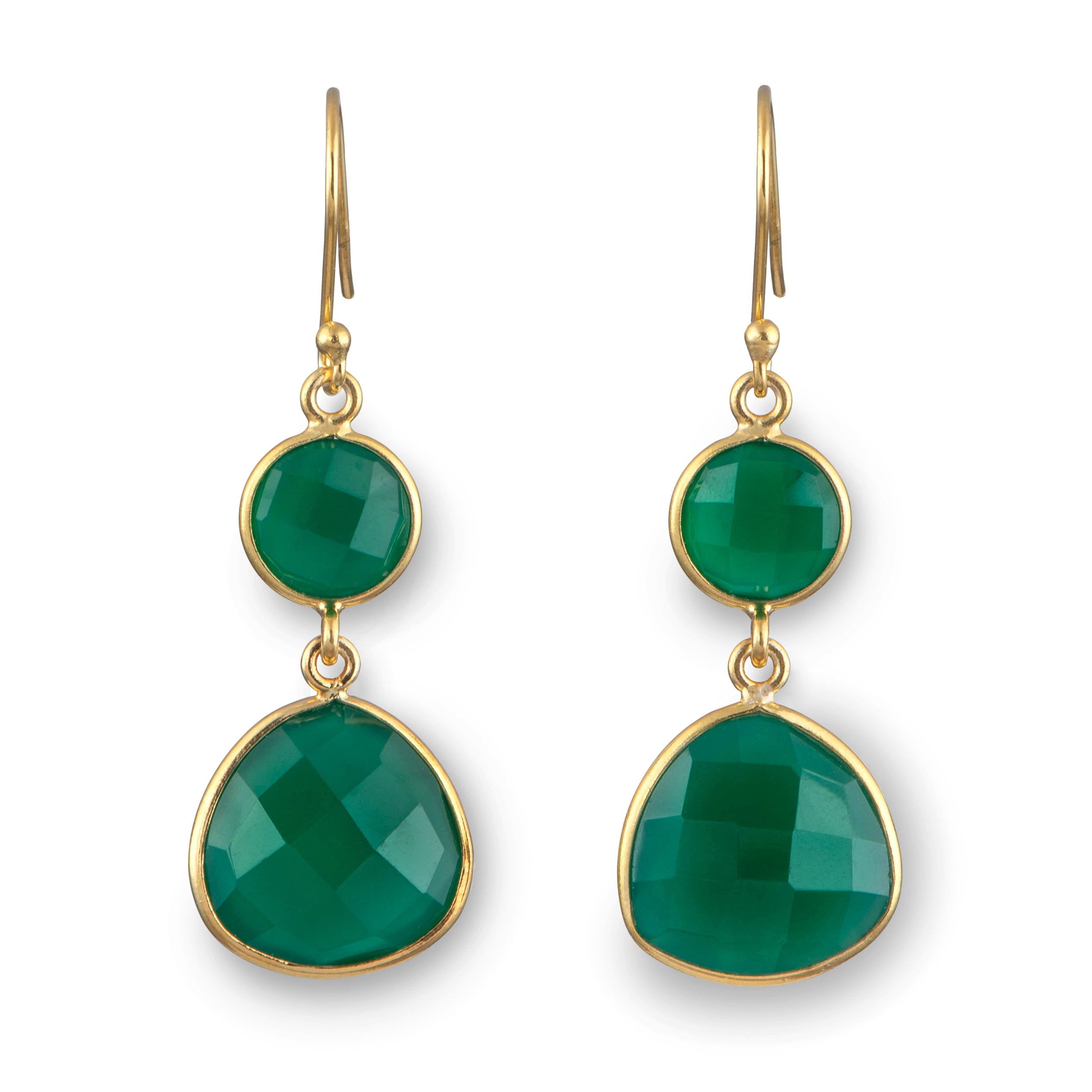 Green Onyx Gemstone Earrings in Gold Plated Sterling Silver - Triangular