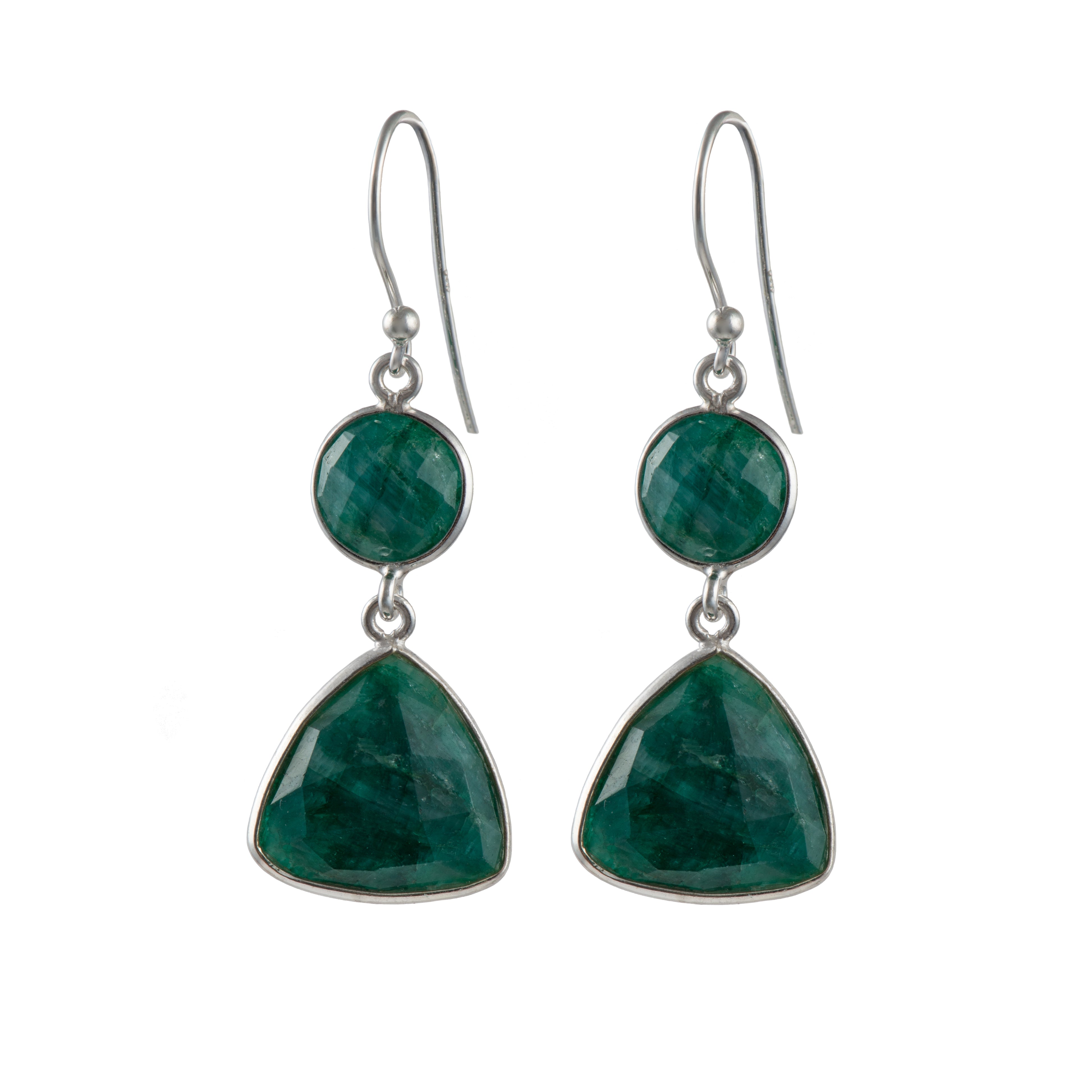 Green Sillimanite Gemstone Earrings in Sterling Silver - Triangular