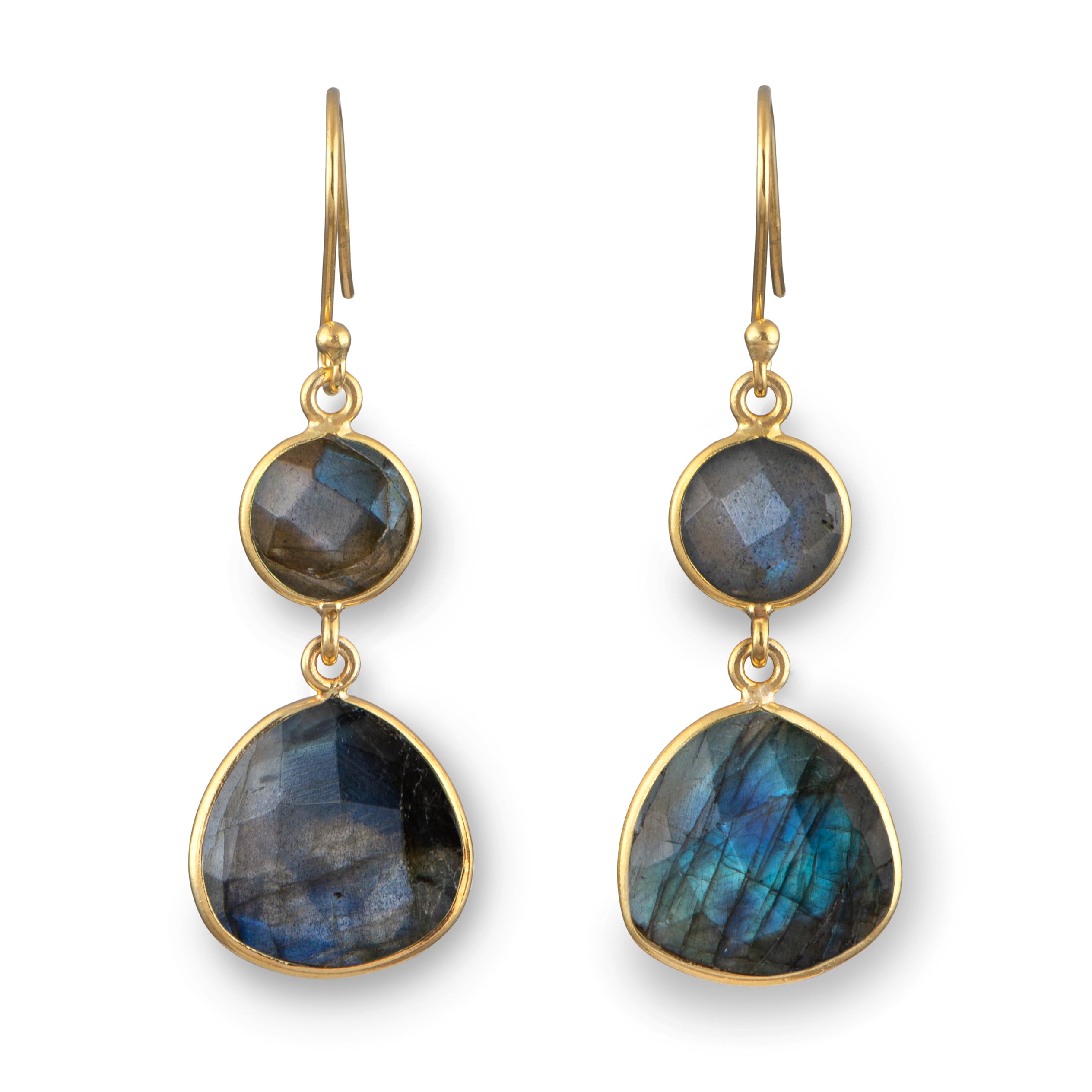 Labradorite Gemstone Earrings in Gold Plated Sterling Silver - Triangular