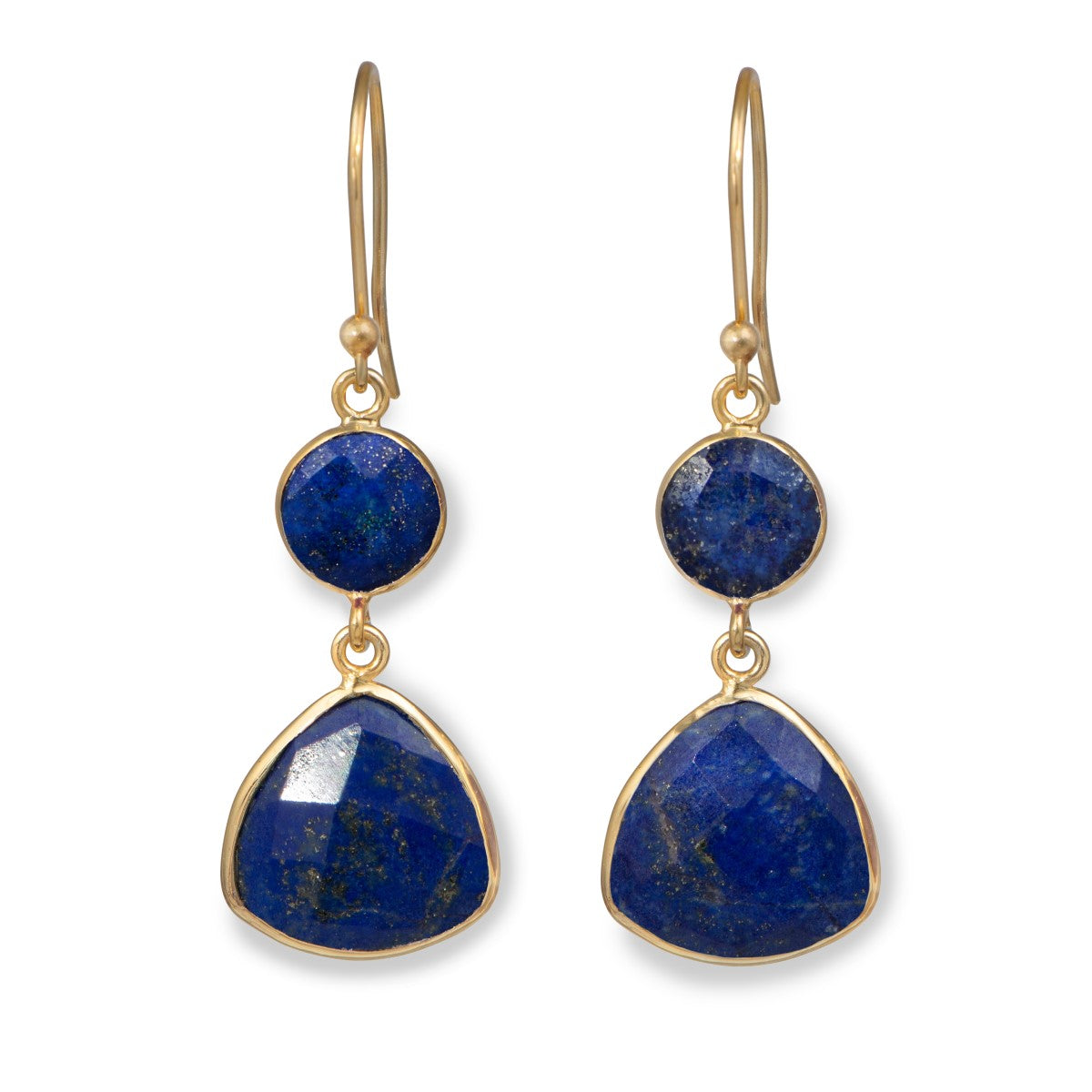 Lapis Lazuli Gemstone Earrings in Gold Plated Sterling Silver - Triangular