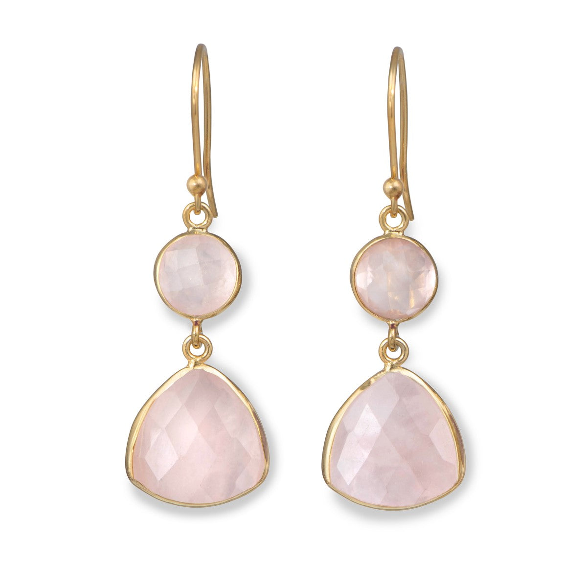 Rose Quartz Gemstone Earrings in Gold Plated Sterling Silver - Triangular