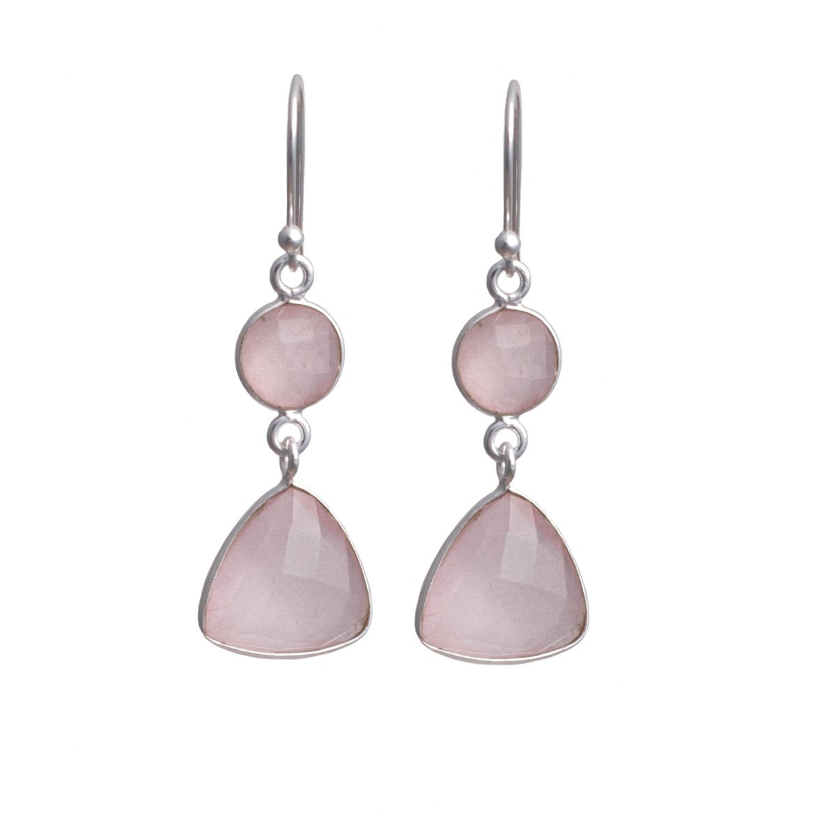 Rose Quartz Gemstone Earrings in Sterling Silver - Triangular