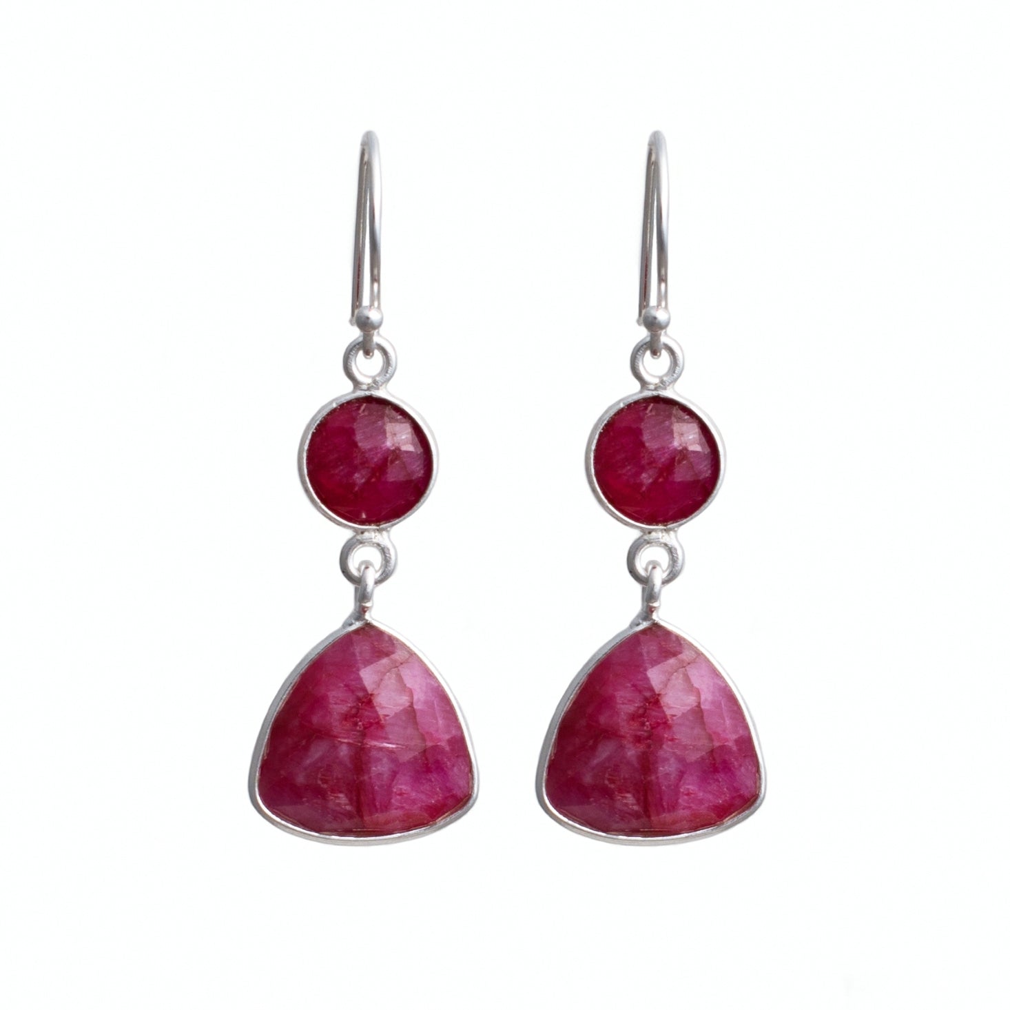 Ruby Quartz Gemstone Earrings in Sterling Silver - Triangular