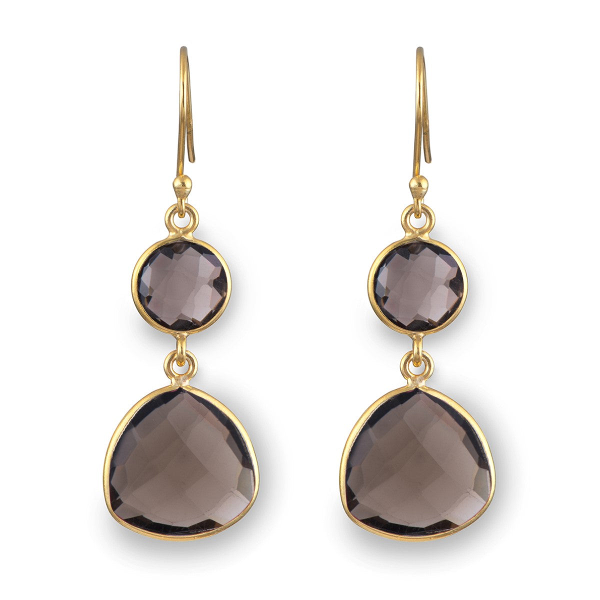 Smoky Quartz Gemstone Earrings in Gold Plated Sterling Silver - Triangular