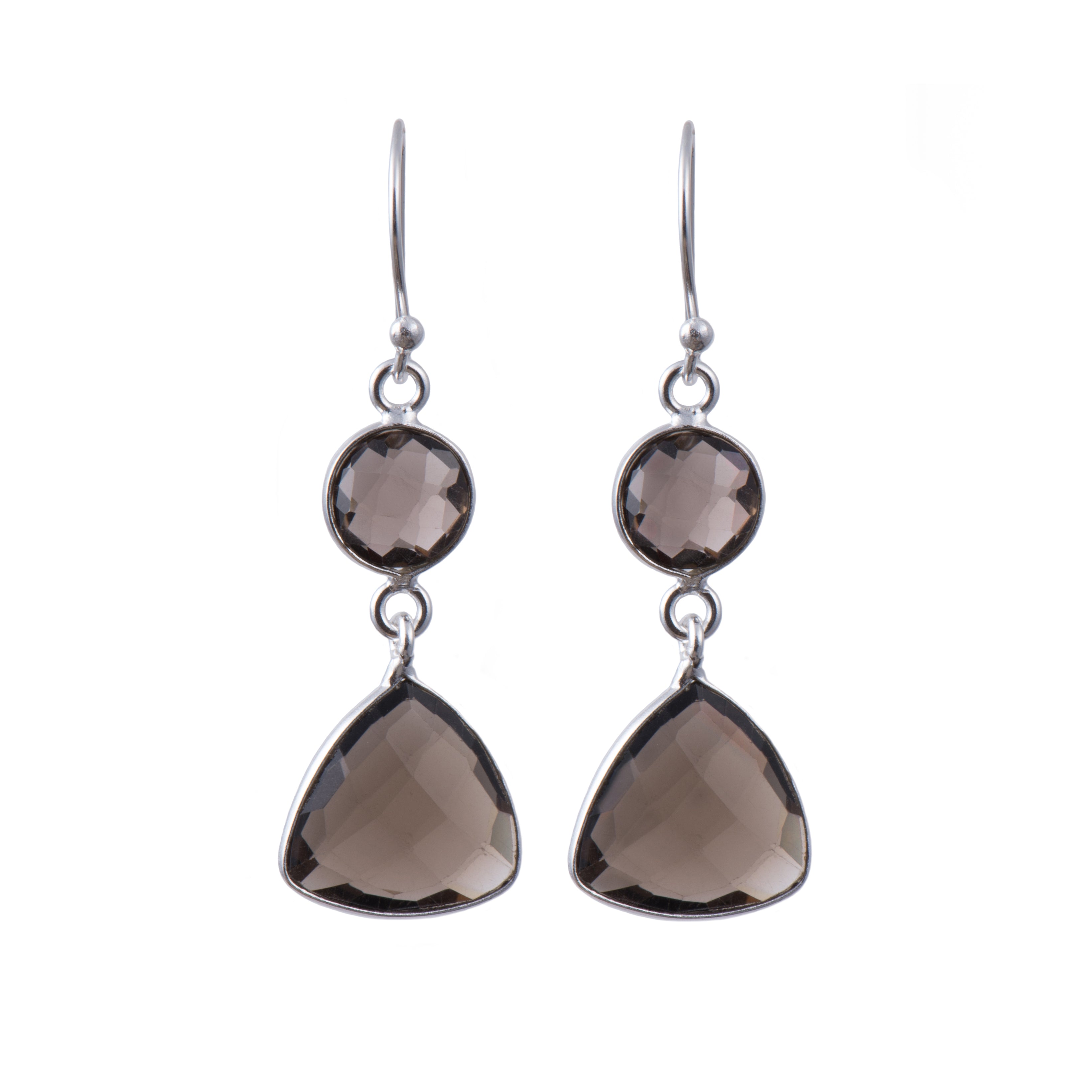 Smoky Quartz Gemstone Earrings in Sterling Silver - Triangular