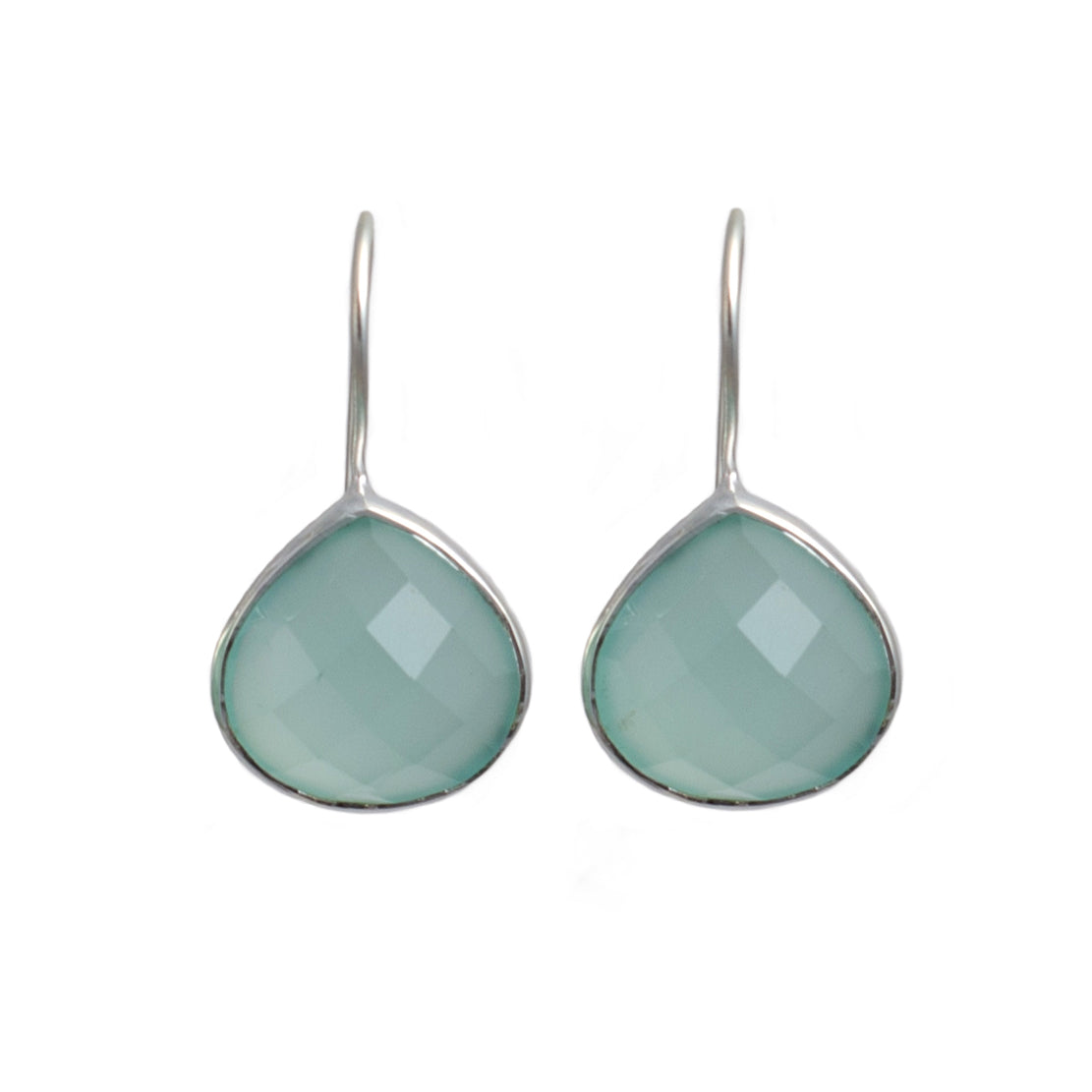 Aqua Chalcedony Gemstone Sterling Silver Teardrop Earrings