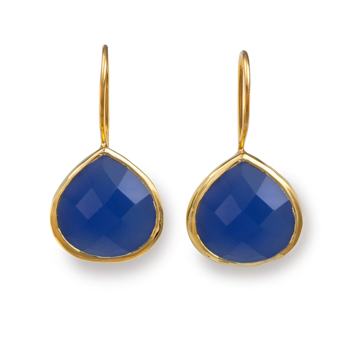 Blue Chalcedony Gemstone Teardrop Earrings in Gold Plated Sterling Silver