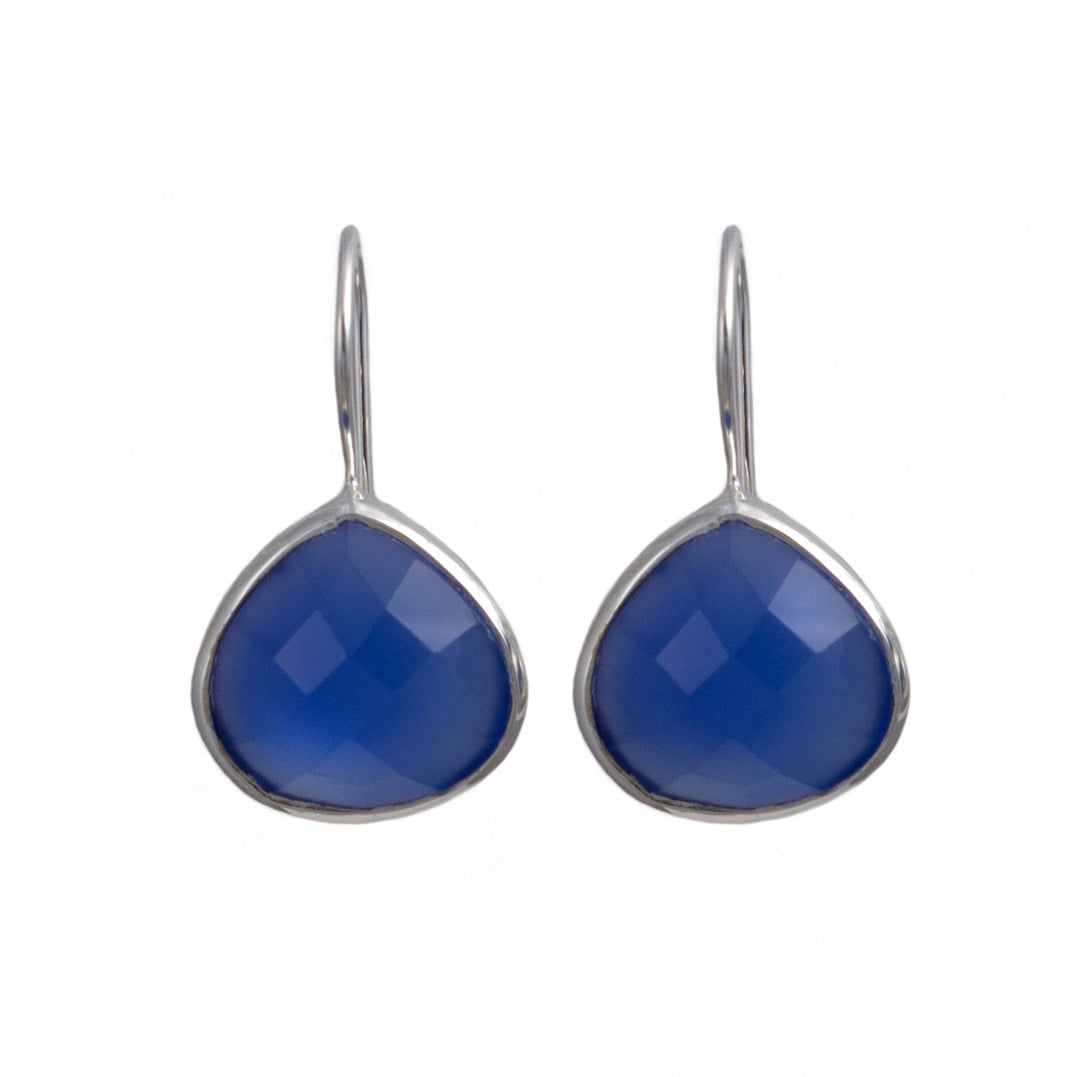 Blue Chalcedony Gemstone Sterling Silver Teardrop Earrings