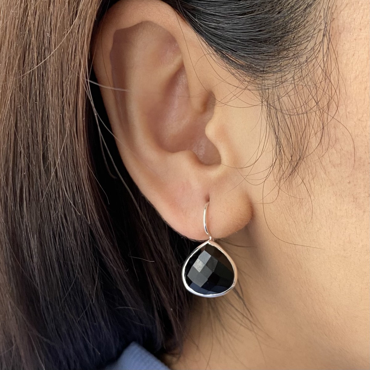 Black Onyx Gemstone Sterling Silver Teardrop Earrings