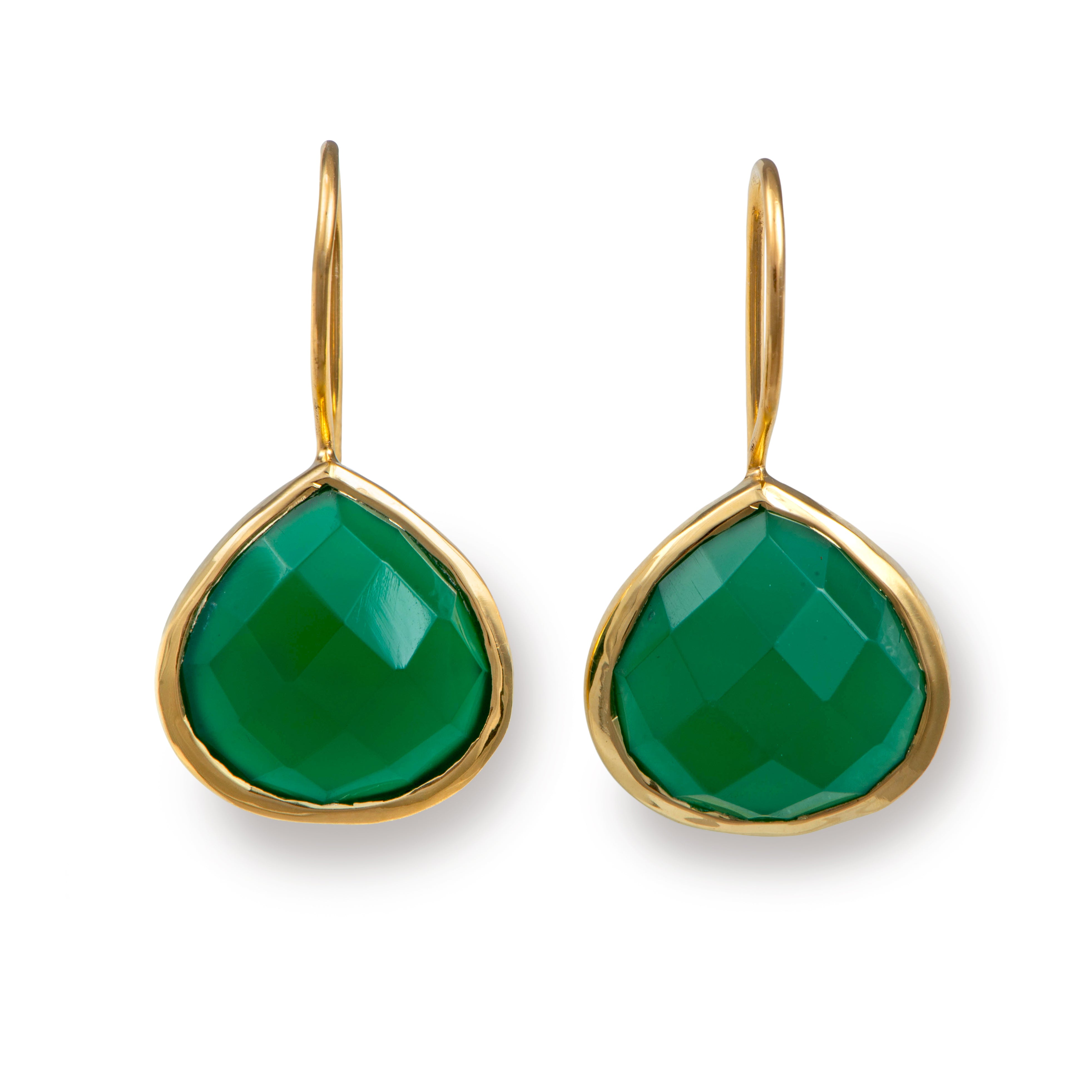 Green Onyx Gemstone Gold Plated Sterling Silver Teardrop Earrings