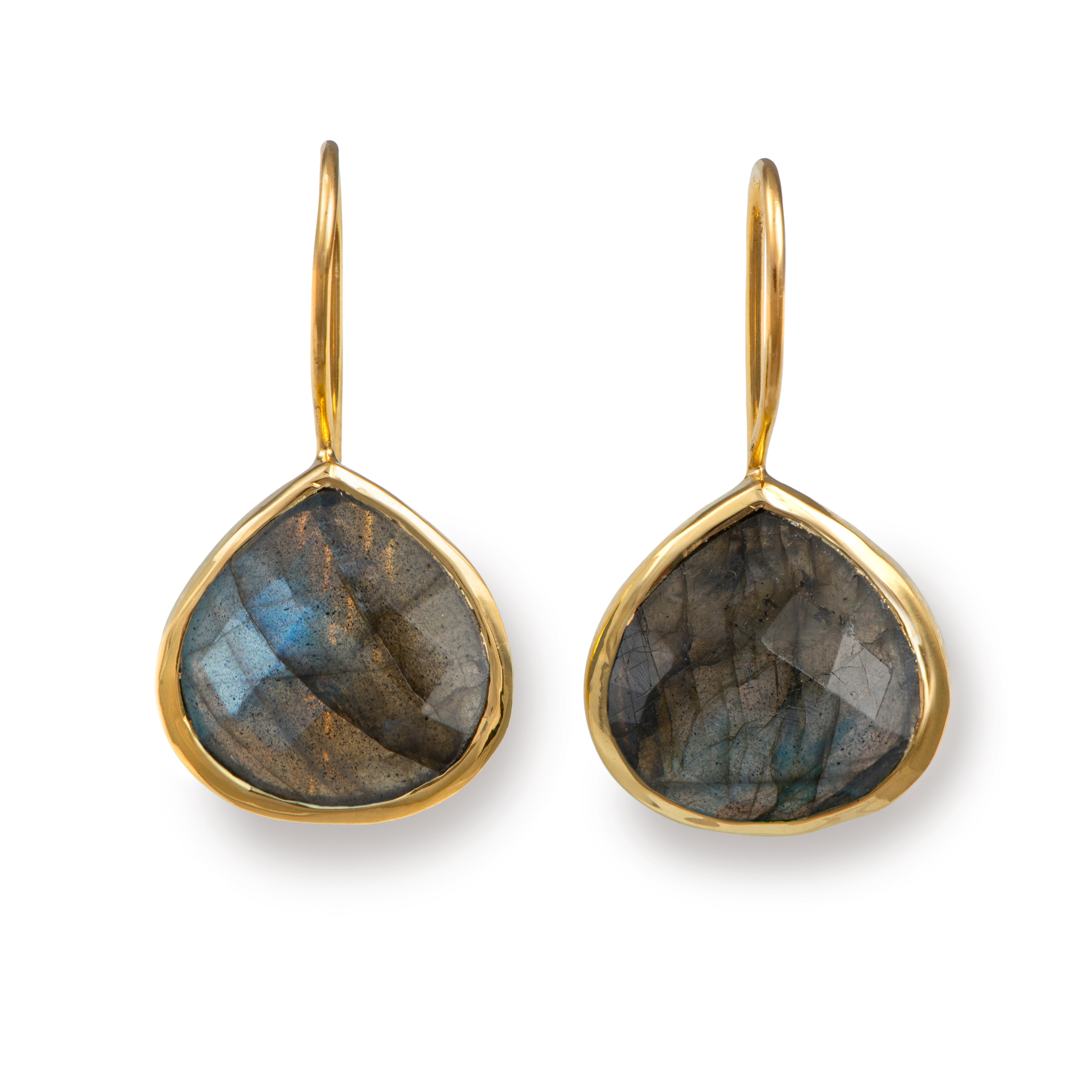 Labradorite Gemstone Gold Plated Sterling Silver Teardrop Earrings