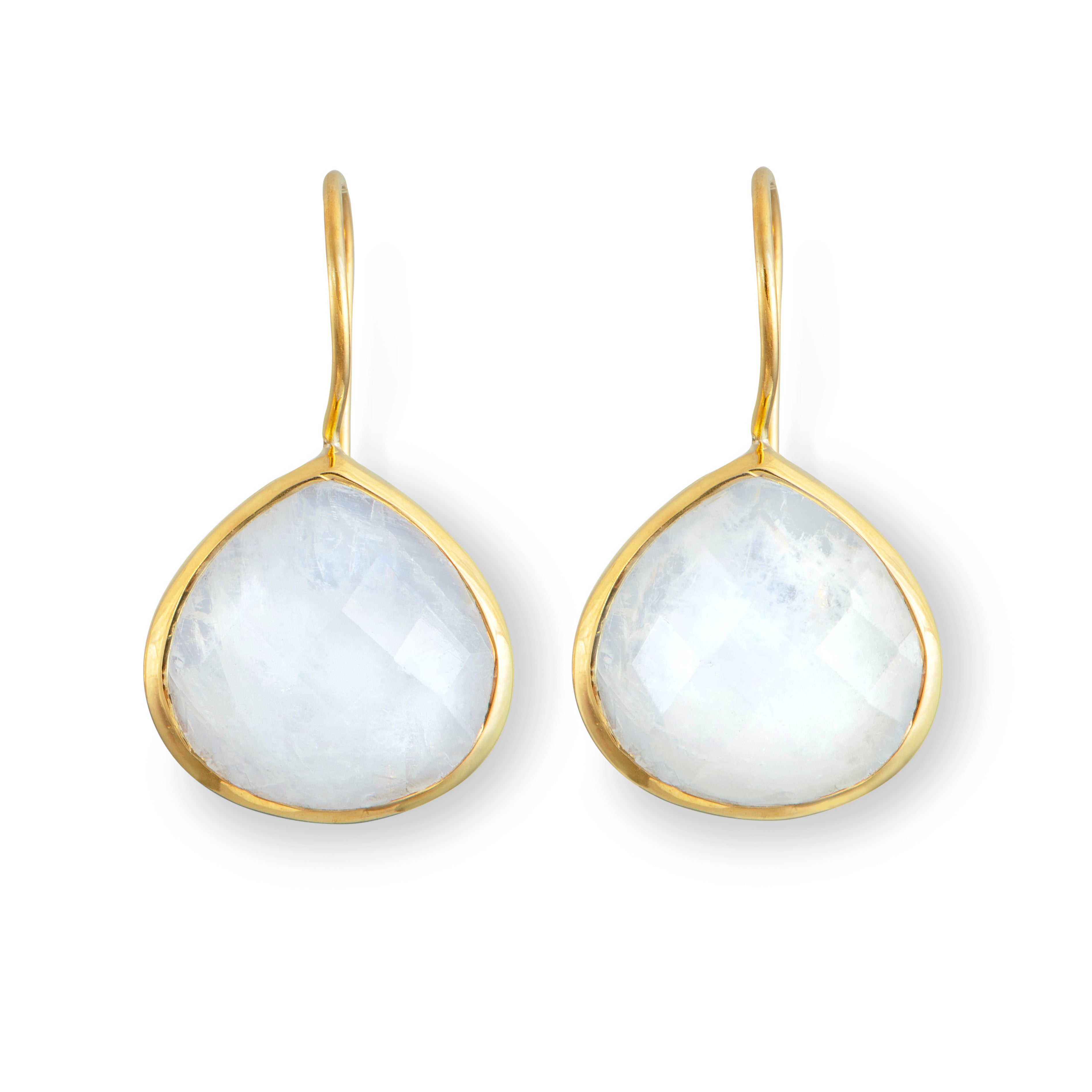 Moonstone Gemstone Gold Plated Sterling Silver Teardrop Earrings