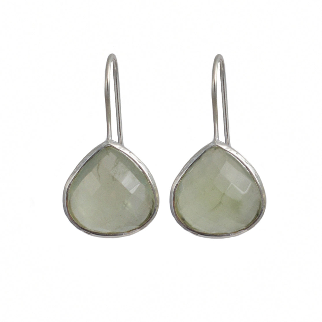 Prehnite Gemstone Sterling Silver Teardrop Earrings