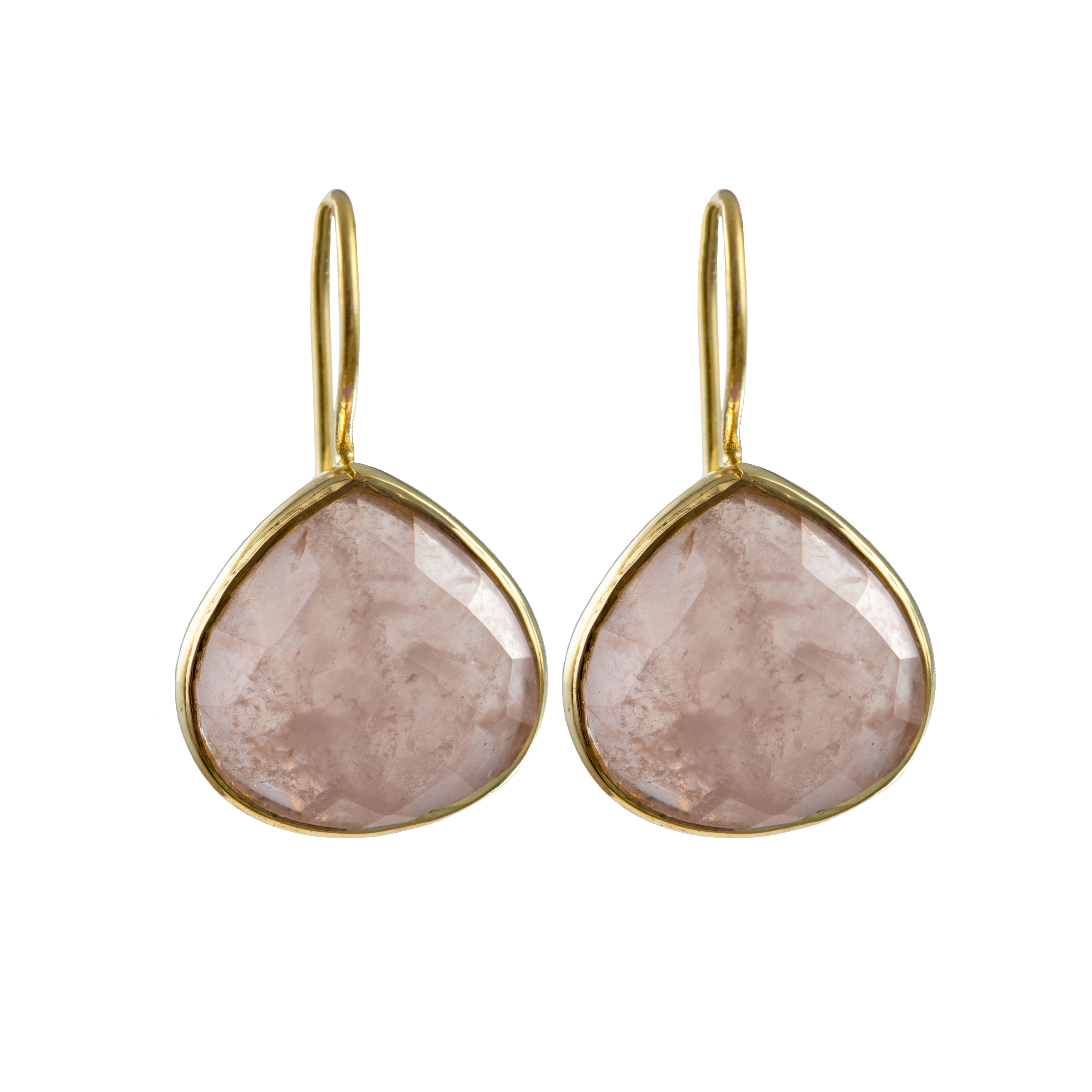 Rose Quartz Gemstone Gold Plated Sterling Silver Teardrop Earrings