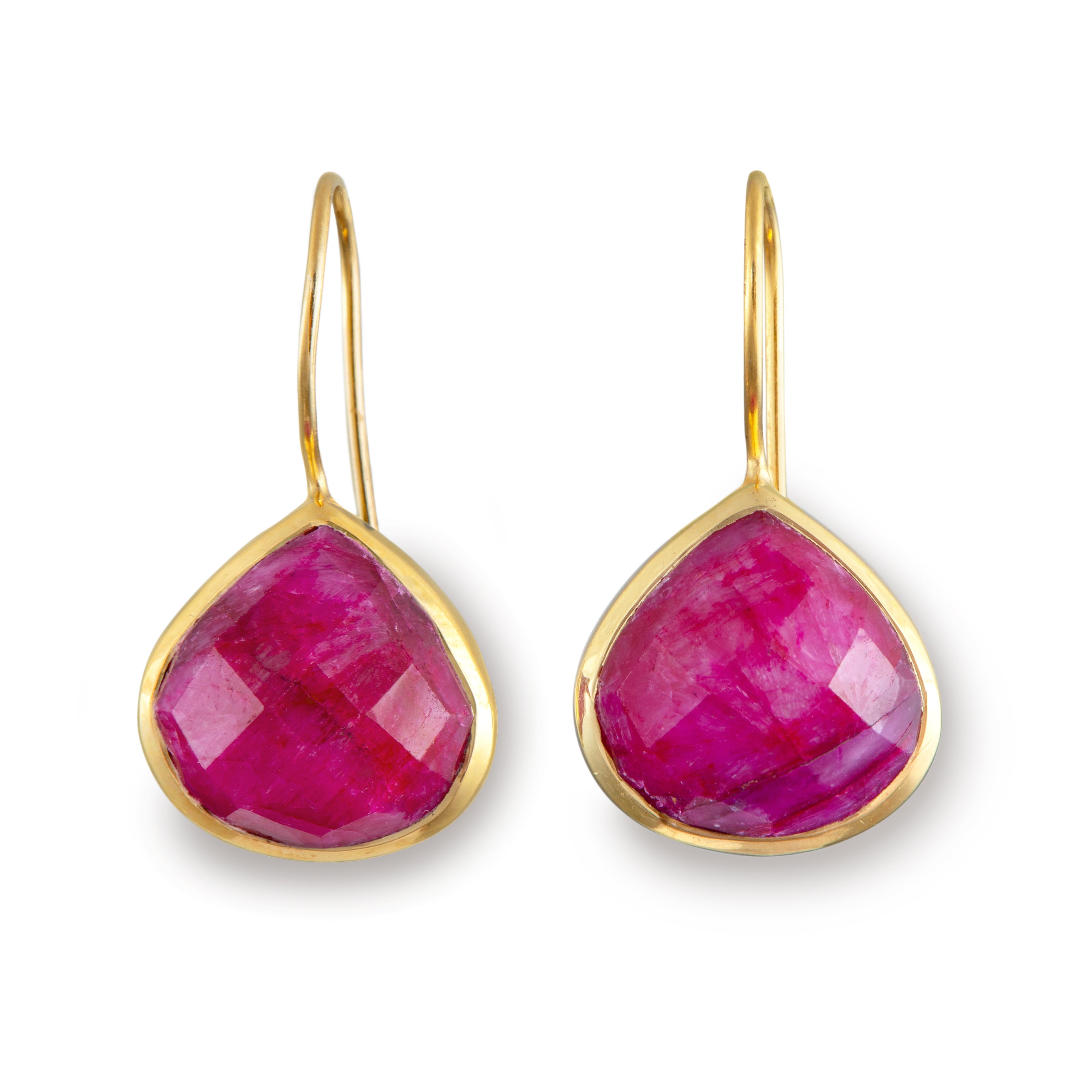 Ruby Quartz Gemstone Gold Plated Sterling Silver Teardrop Earrings