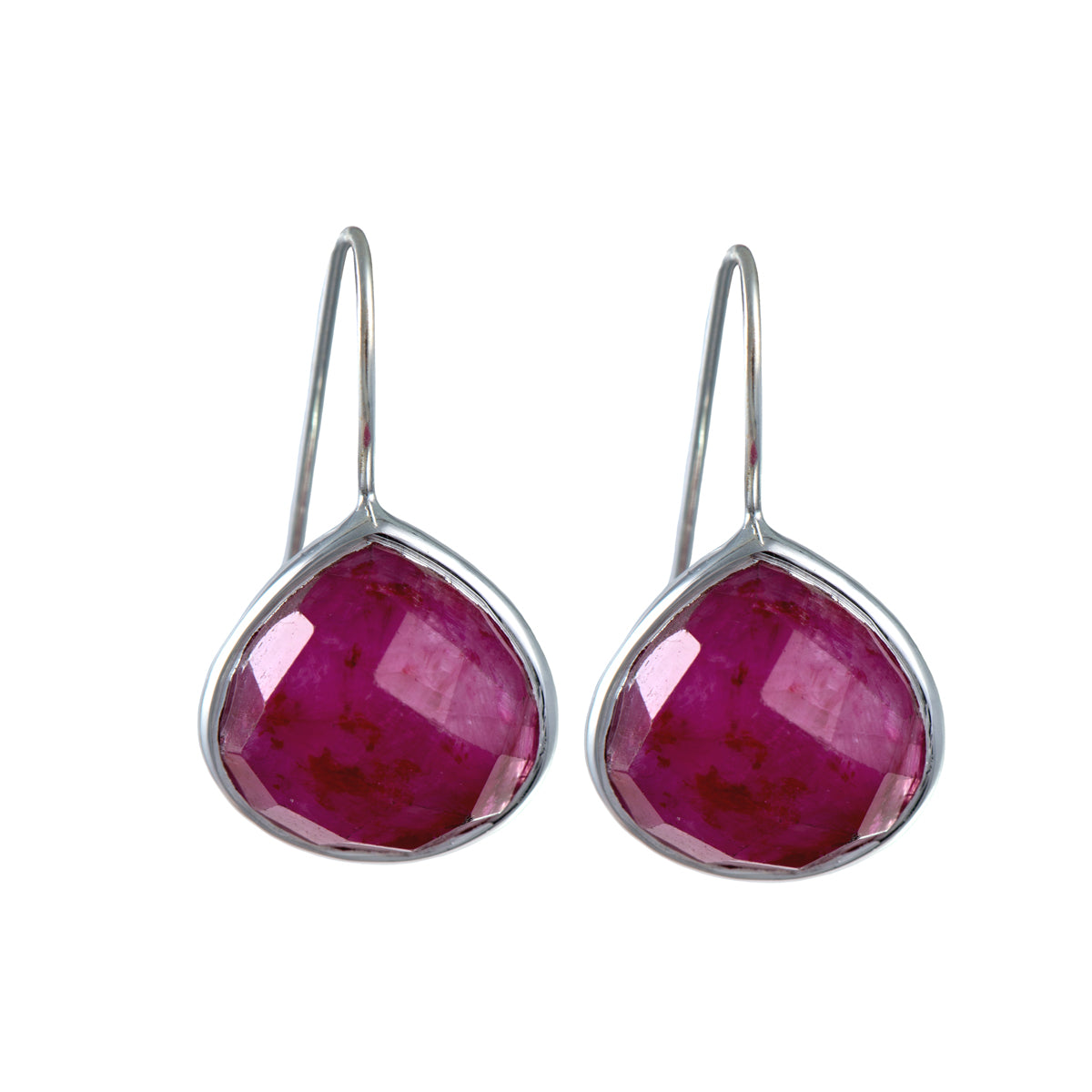 Ruby Quartz Gemstone Sterling Silver Teardrop Earrings