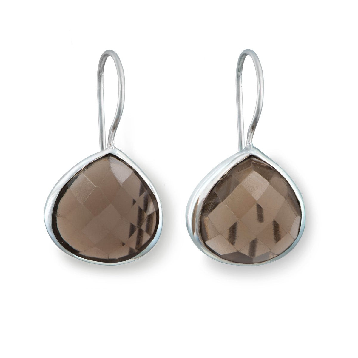 Smoky Quartz Gemstone Sterling Silver Teardrop Earrings