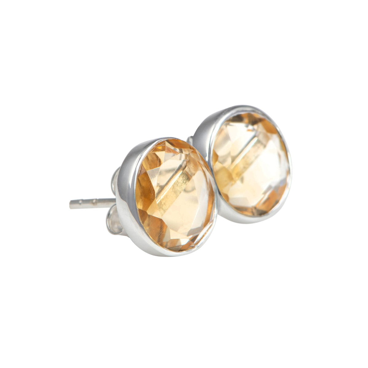 Citrine Studs in Sterling Silver with a Round Faceted Gemstone