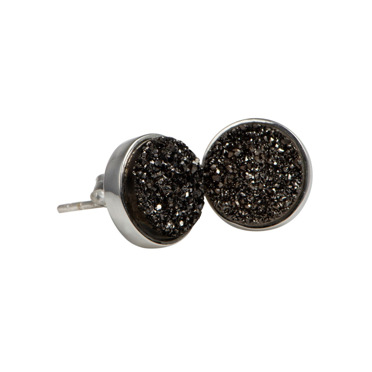 Druzy Agate Studs in Sterling Silver with a Round Faceted Gemstone