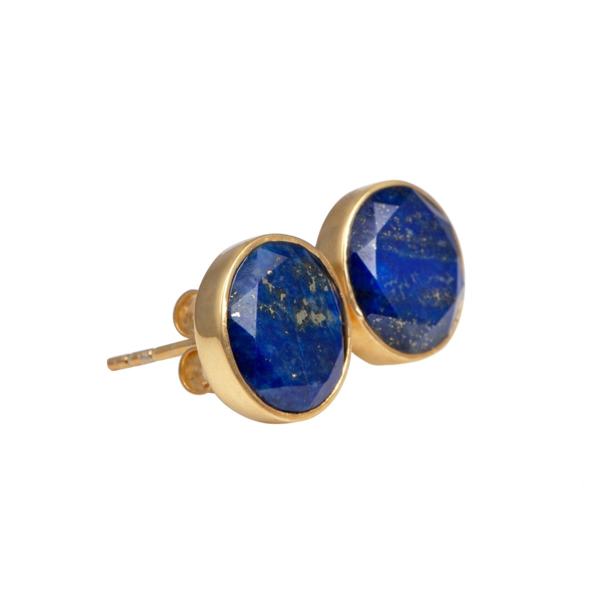 Lapis Lazuli Studs in Gold Plated Sterling Silver with a Round Faceted Gemstone
