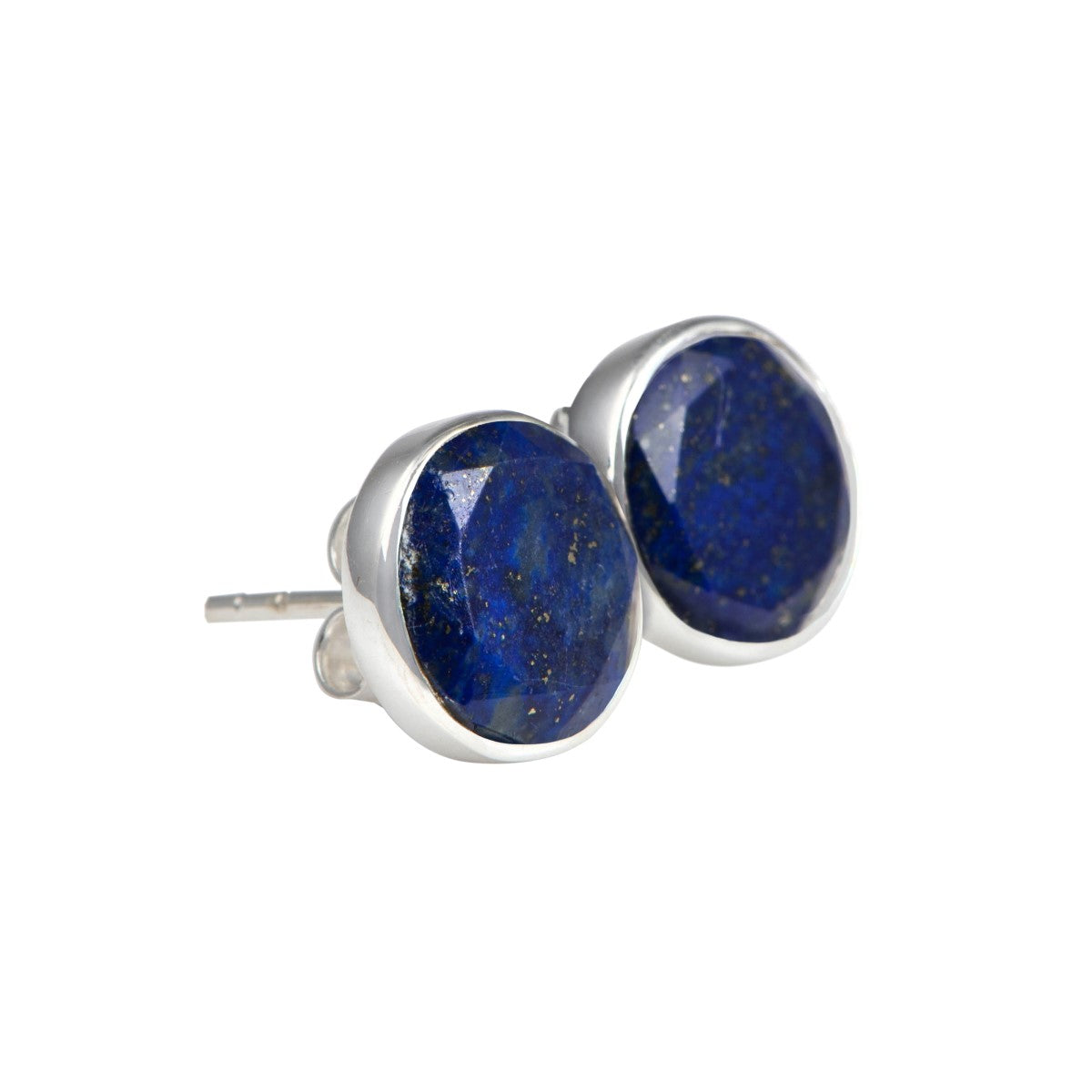 Lapis Lazuli Studs in Sterling Silver with a Round Faceted Gemstone