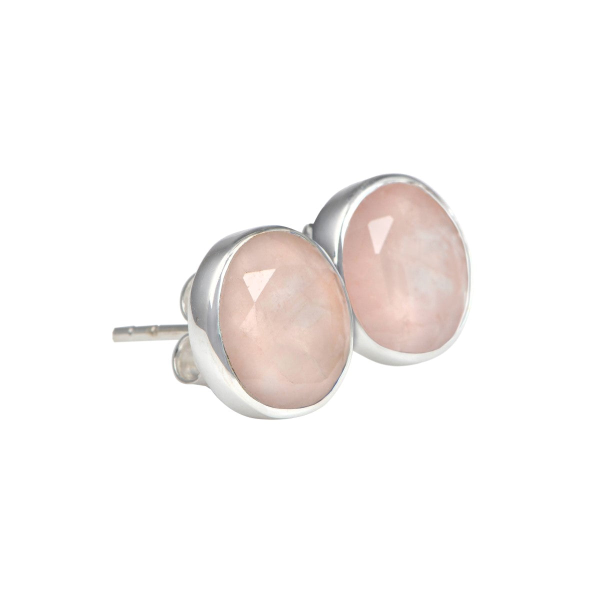 Rose Quartz Studs in Sterling Silver with a Round Faceted Gemstone