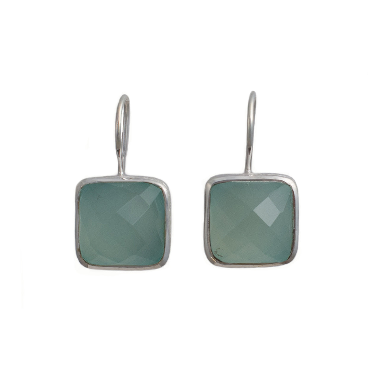 Sterling Silver Square Gemstone Earrings - Aqua Chalcedony