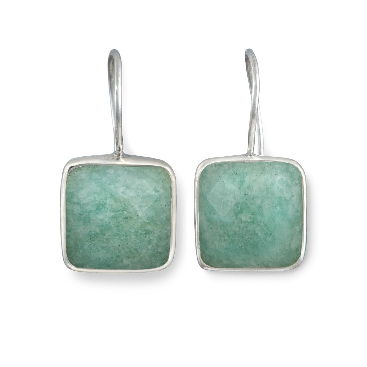 Sterling Silver Square Gemstone Earrings - Amazonite