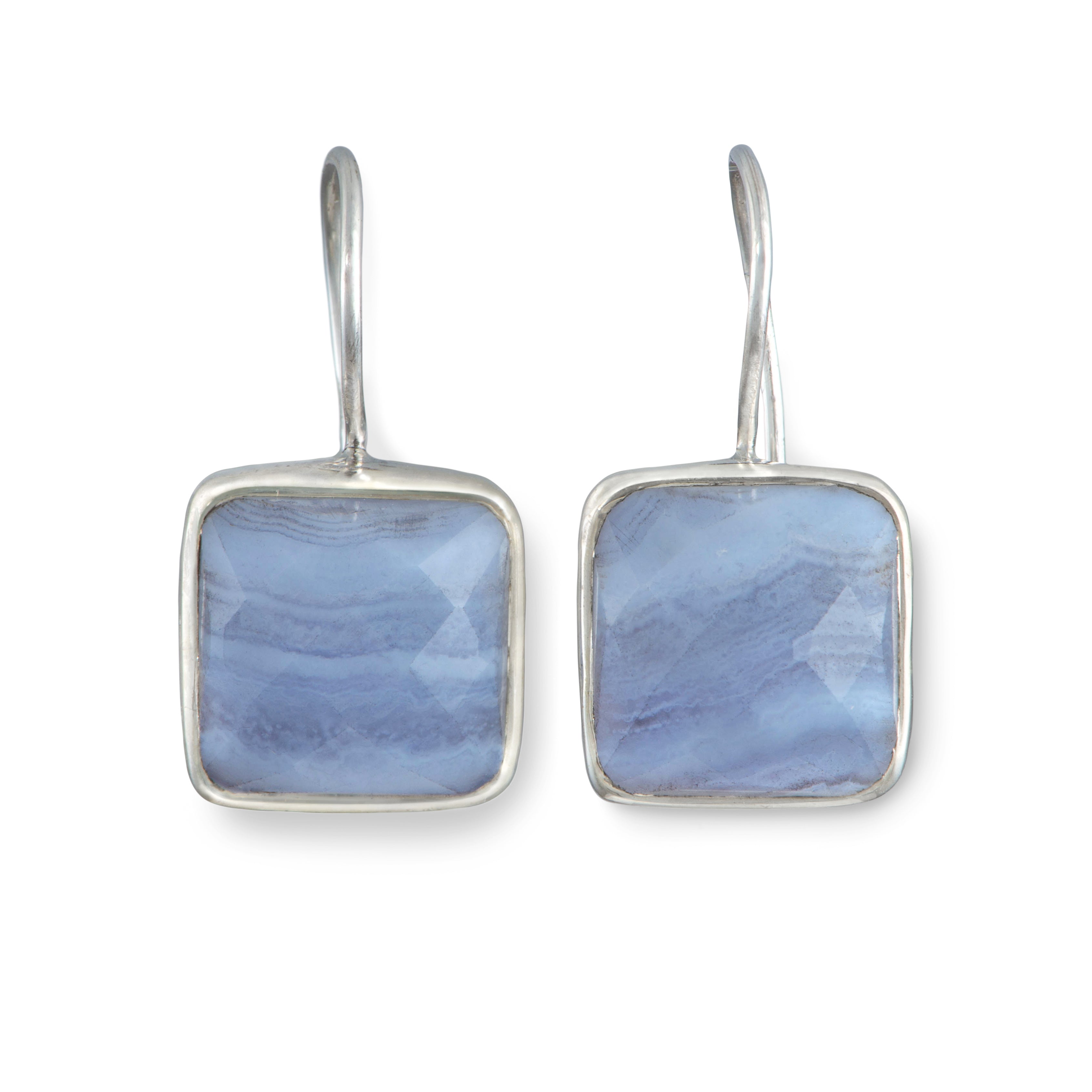 Sterling Silver Square Gemstone Earrings - Blue Laced Agate