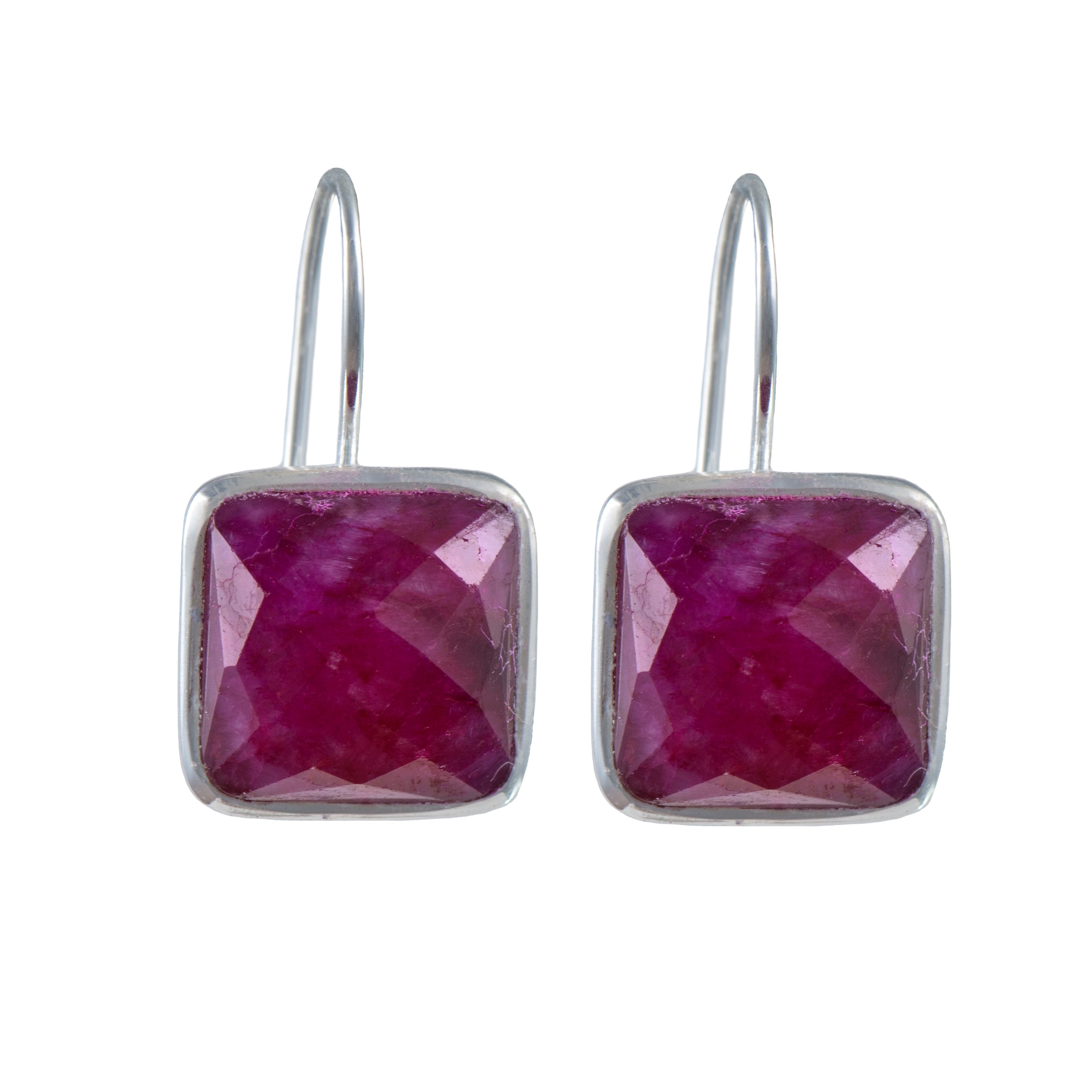 Sterling Silver Square Gemstone Earrings - Ruby Quartz