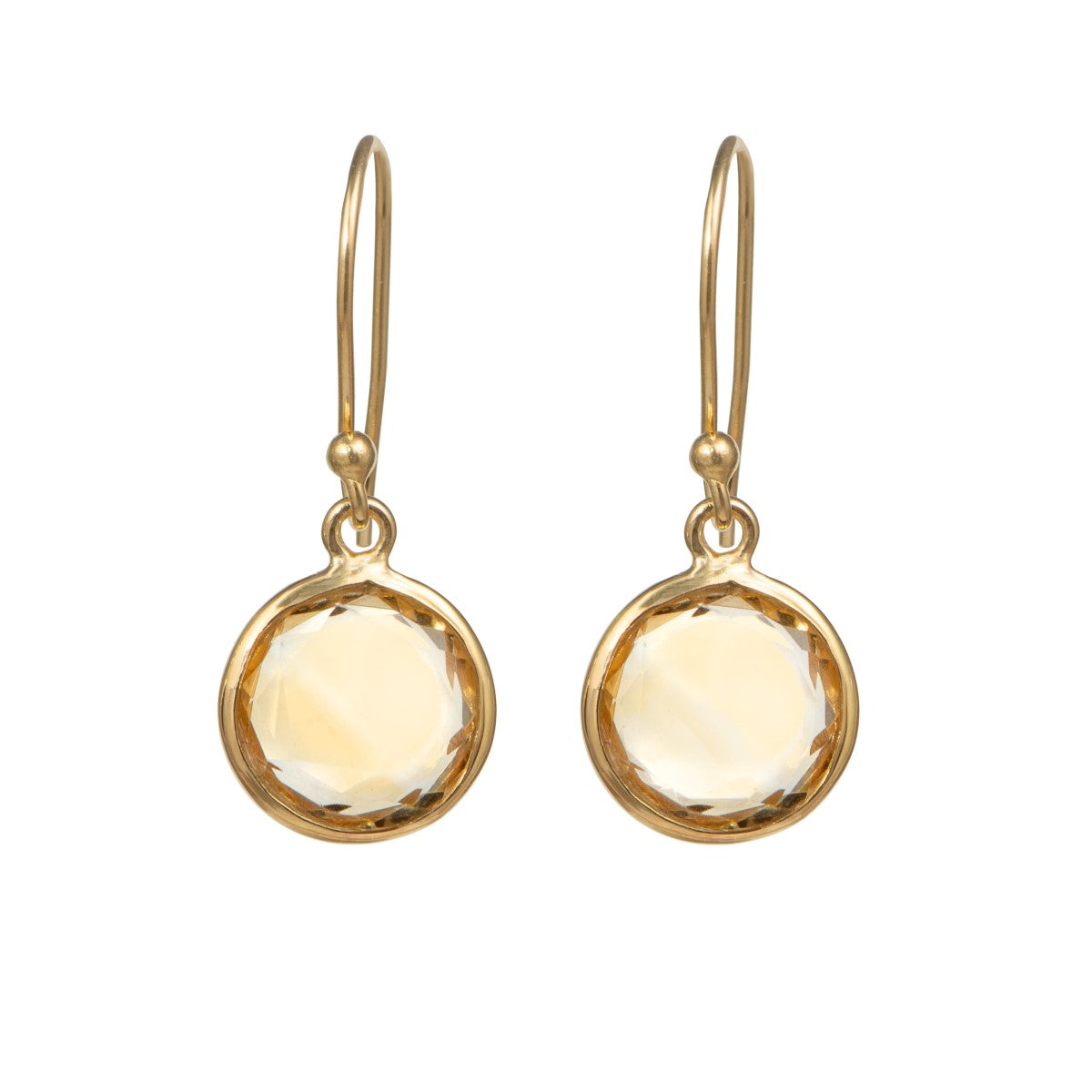 Citrine Gold Plated Sterling Silver Earrings with a Round Faceted Gemstone Drop