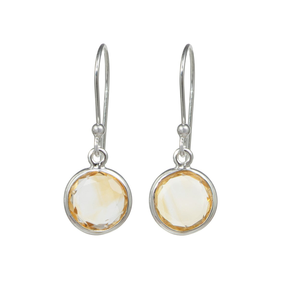 Citrine Sterling Silver Earrings with a Round Faceted Gemstone Drop