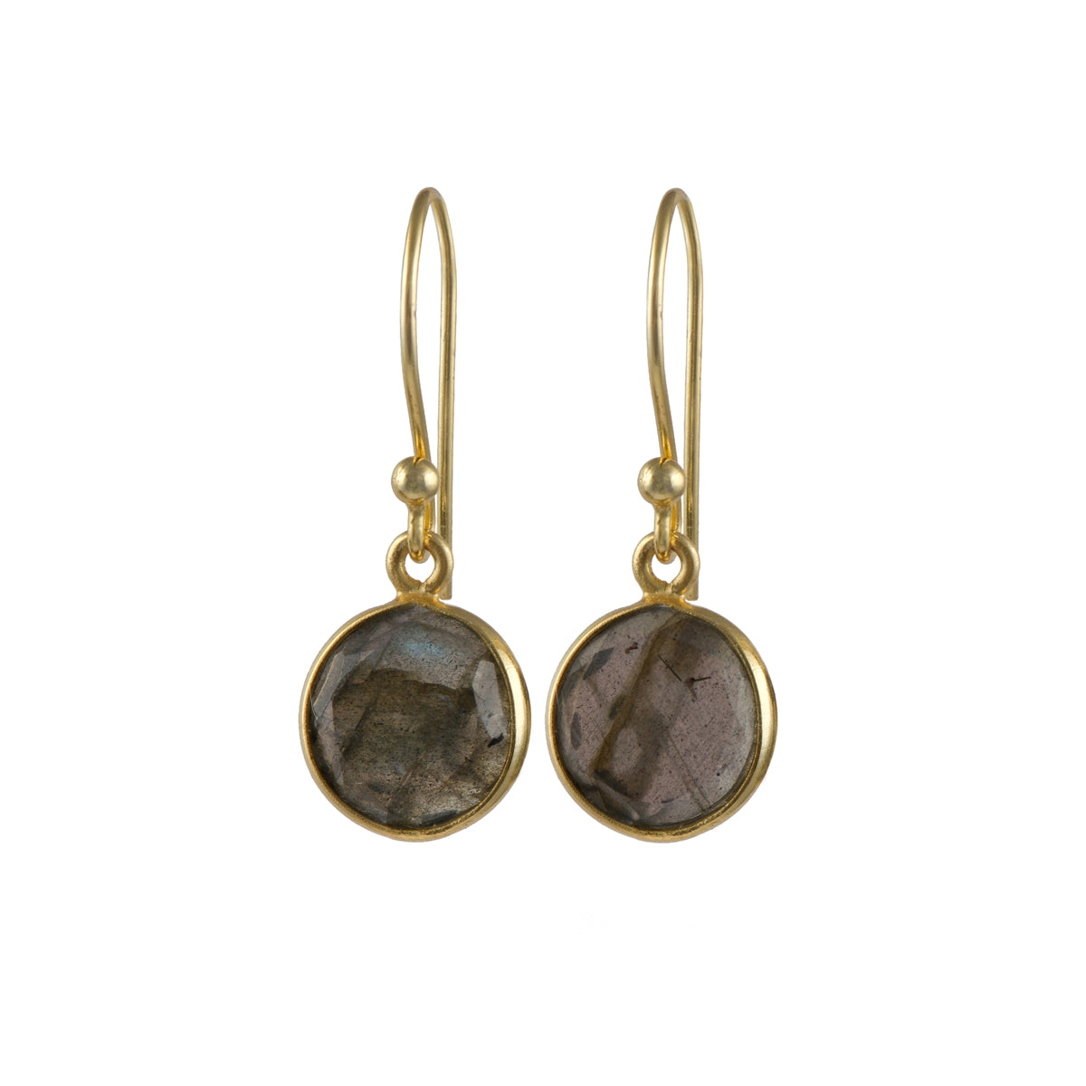 Labradorite Gold Plated Sterling Silver Earrings with a Round Faceted Gemstone Drop