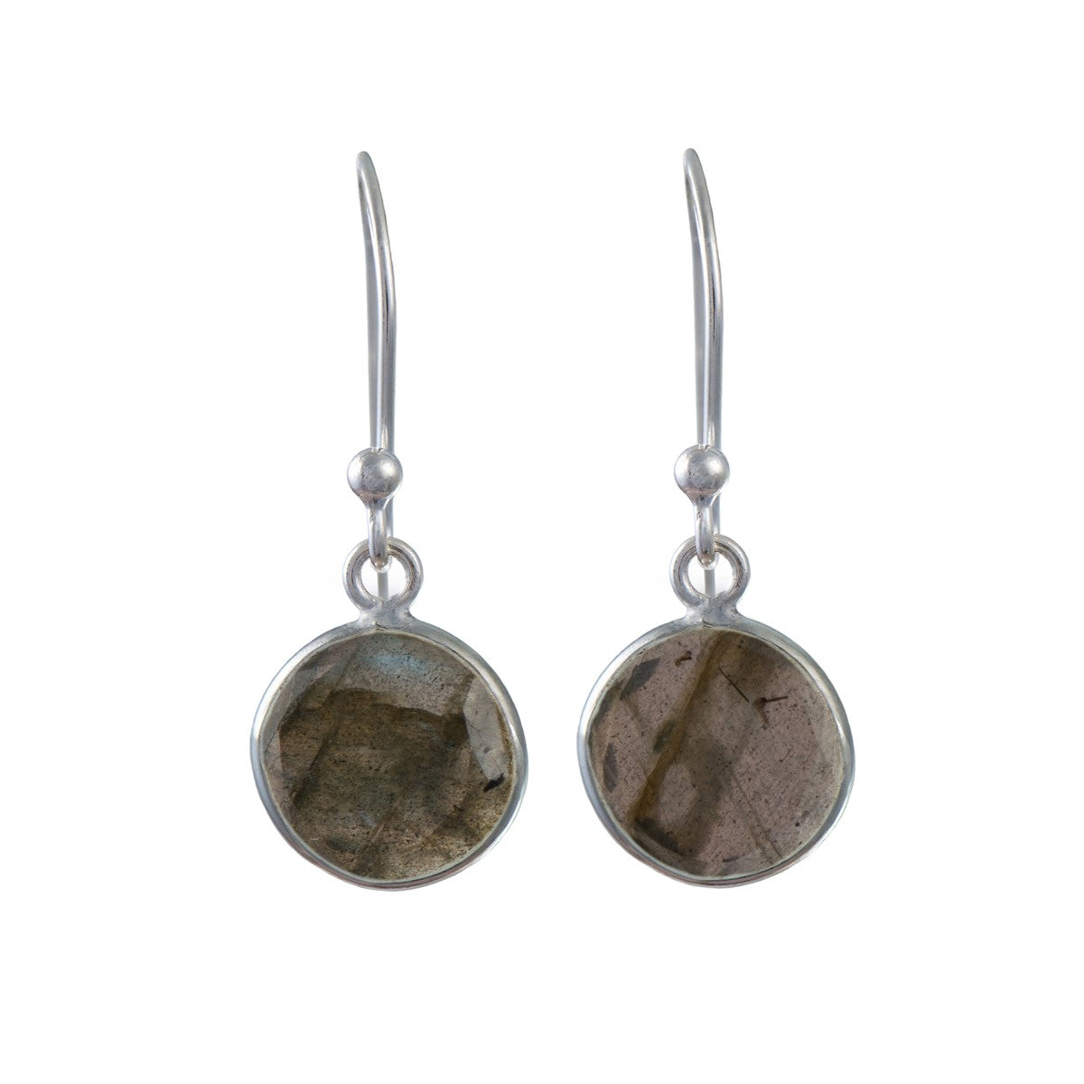 Labradorite Sterling Silver Earrings with a Round Faceted Gemstone Drop