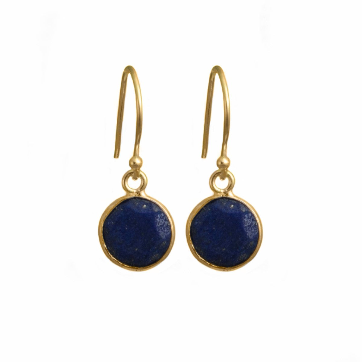 Lapis Lazuli Gold Plated Sterling Silver Earrings with a Round Faceted Gemstone Drop
