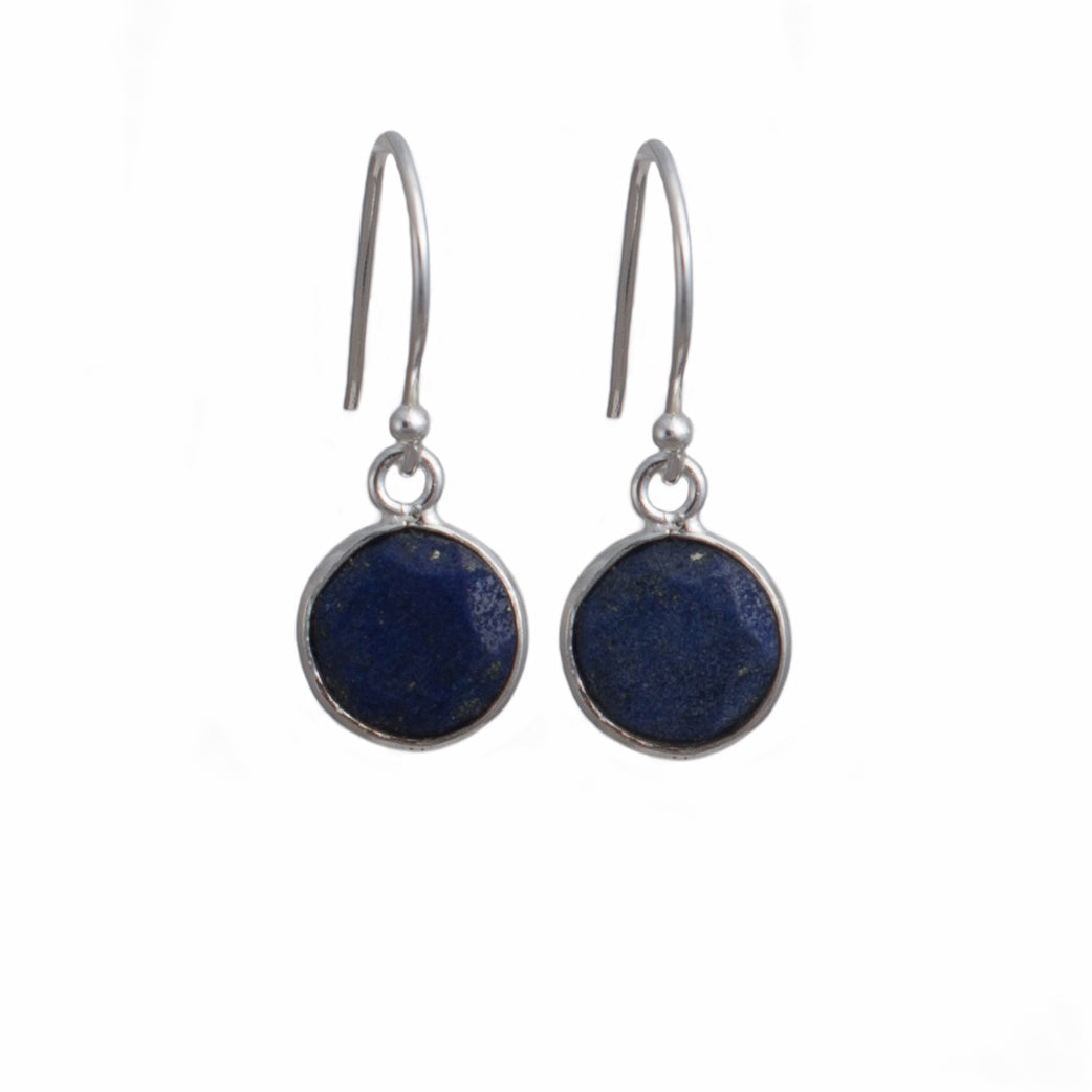 Lapis Lazuli Sterling Silver Earrings with a Round Faceted Gemstone Drop