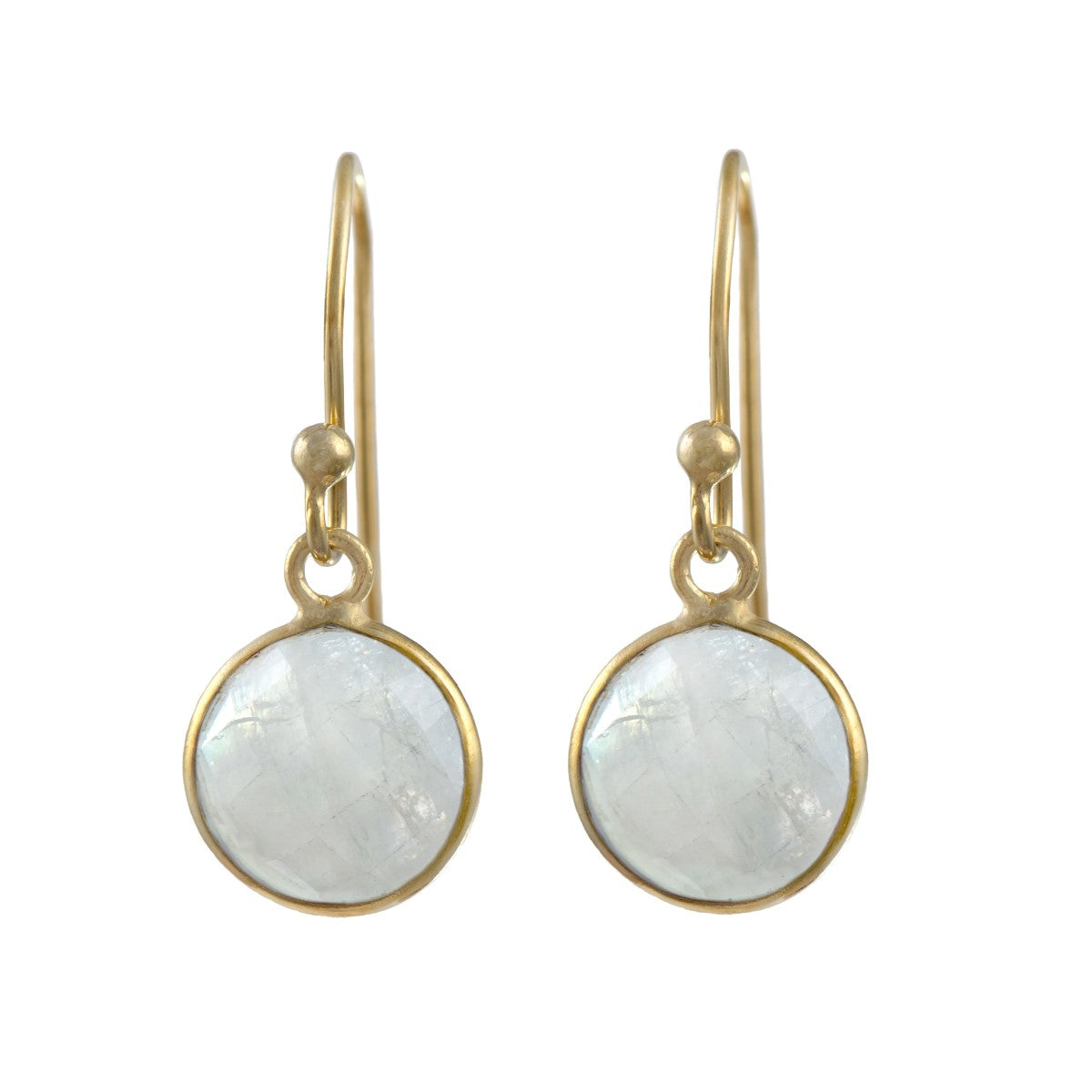 Moonstone Gold Plated Sterling Silver Earrings with a Round Faceted Gemstone Drop