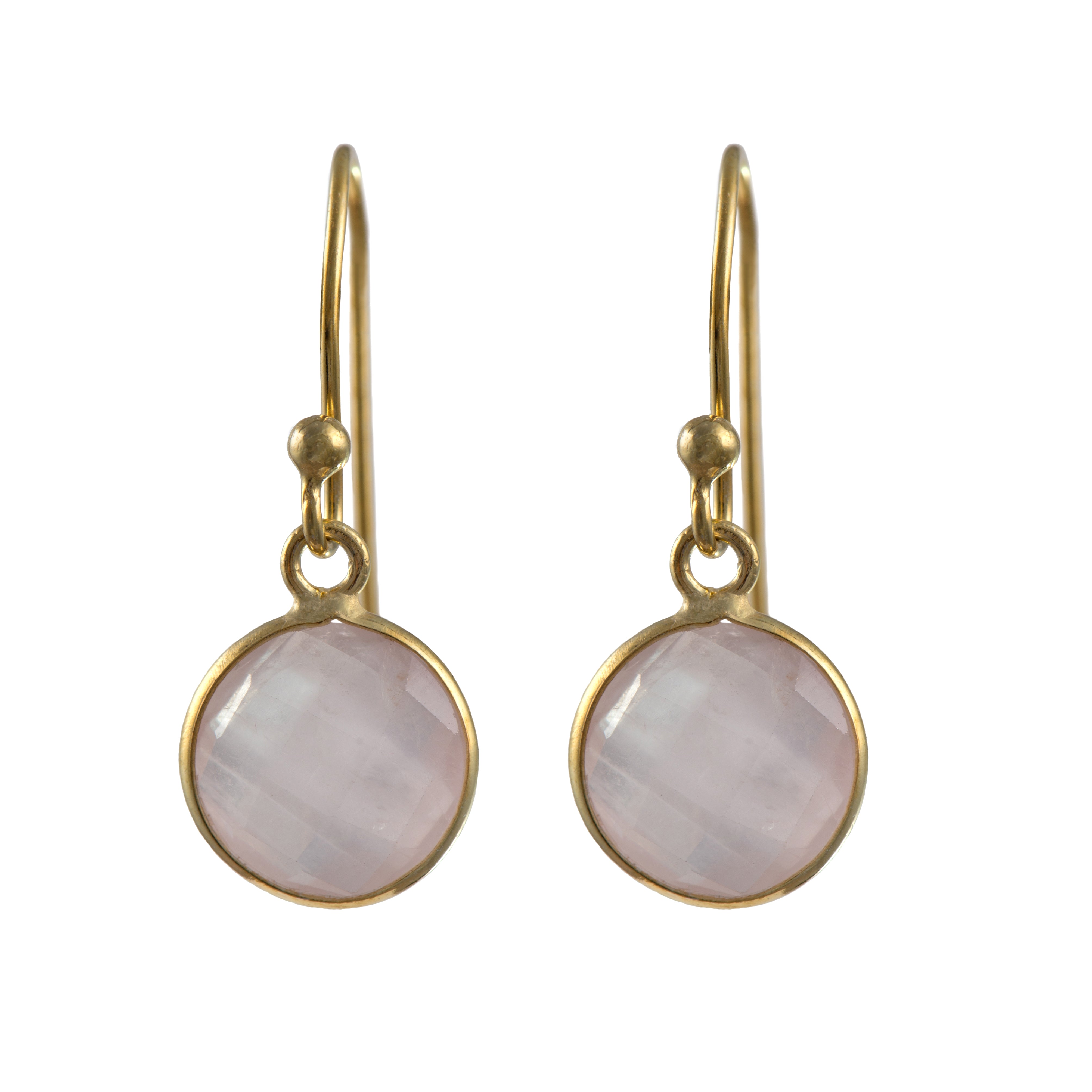 Rose Quartz Gold Plated Sterling Silver Earrings with a Round Faceted Gemstone Drop