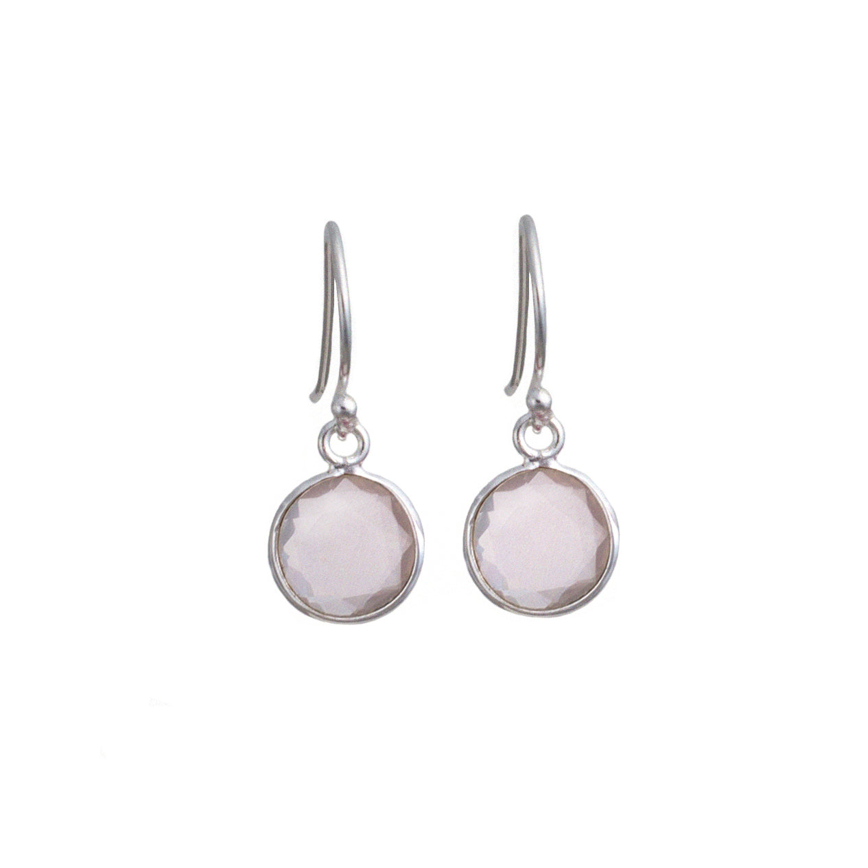 Rose Quartz Sterling Silver Earrings with a Round Faceted Gemstone Drop