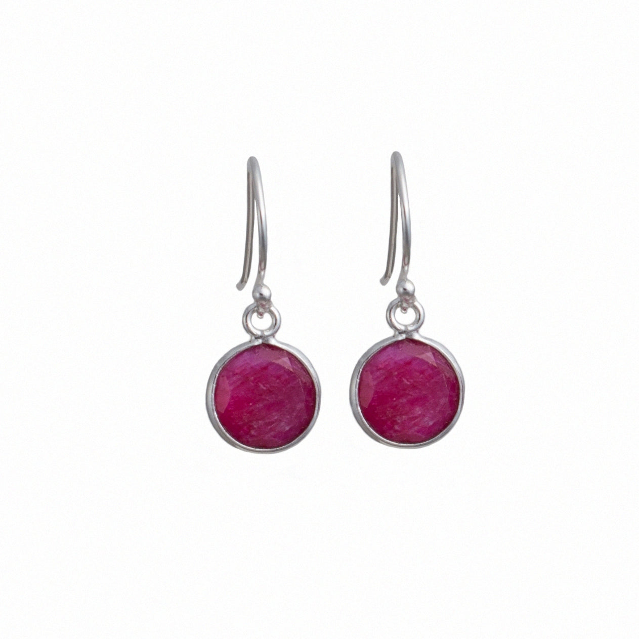 Ruby Quartz Sterling Silver Earrings with a Round Faceted Gemstone Drop