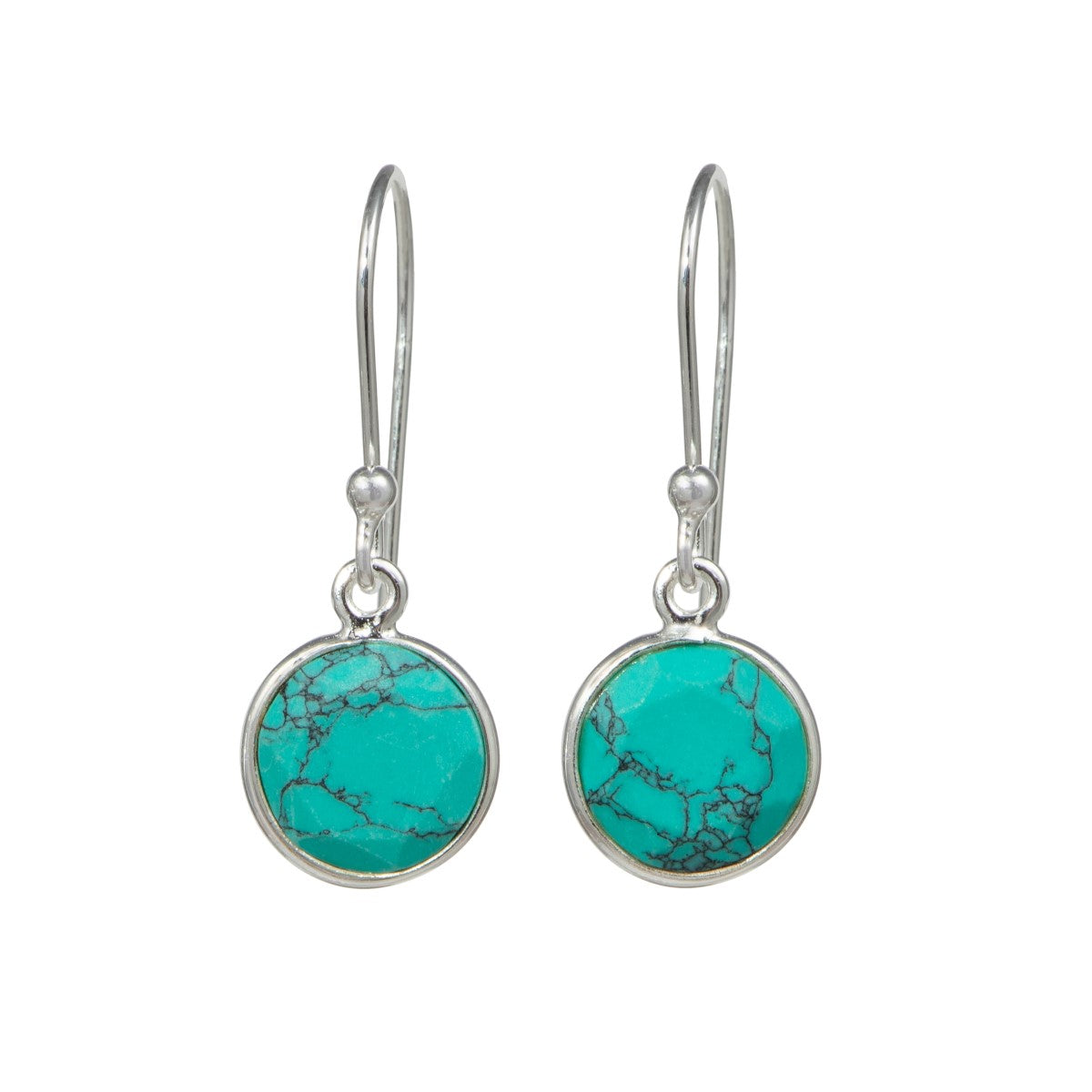 Turquoise Sterling Silver Earrings with a Round Faceted Gemstone Drop